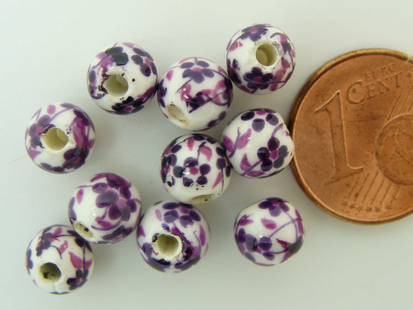 POR-130 perle fleur porcelaine  violet 6mm