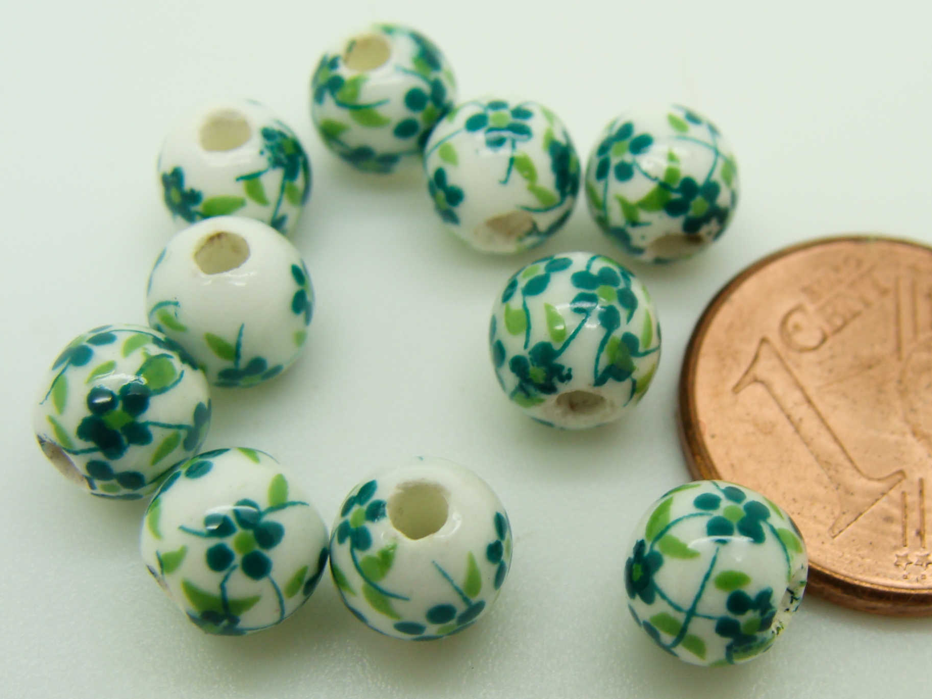 POR-138 perle fleur porcelaine  vert 6mm