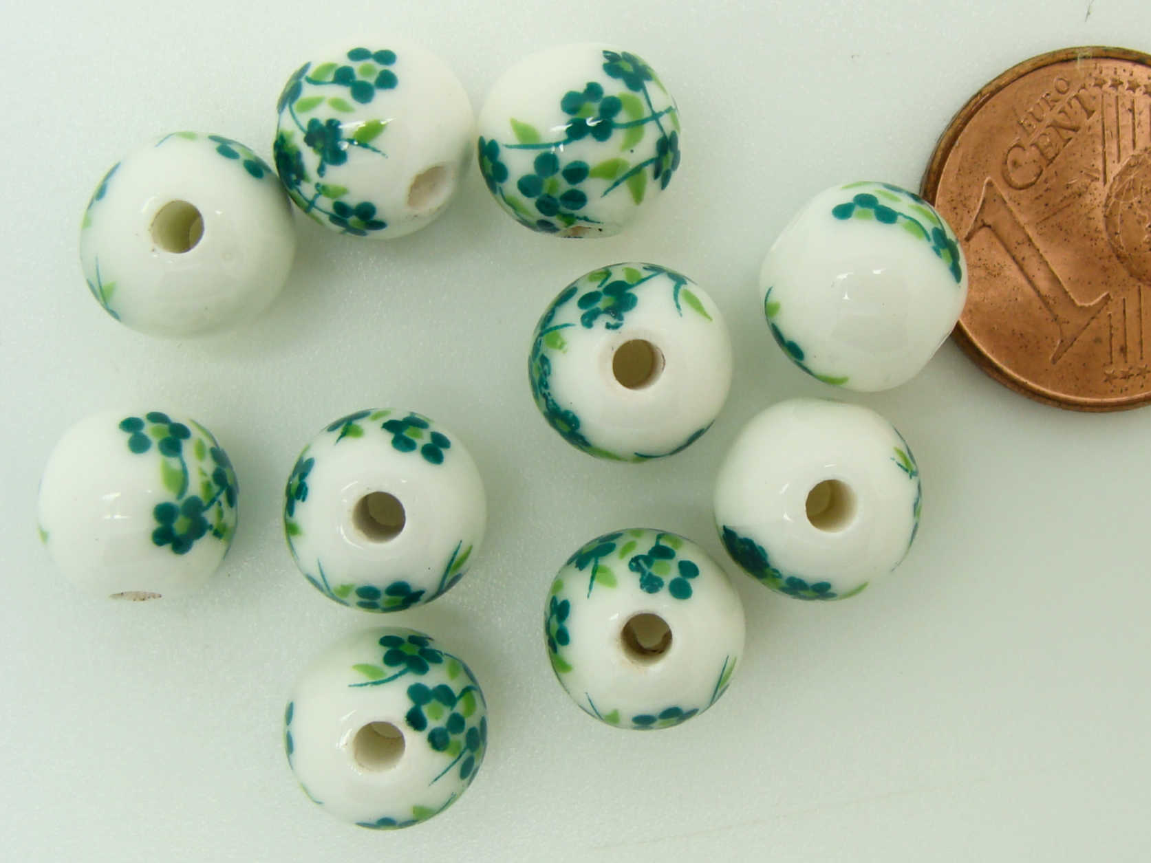 POR-137 perle fleur porcelaine  vert 8mm