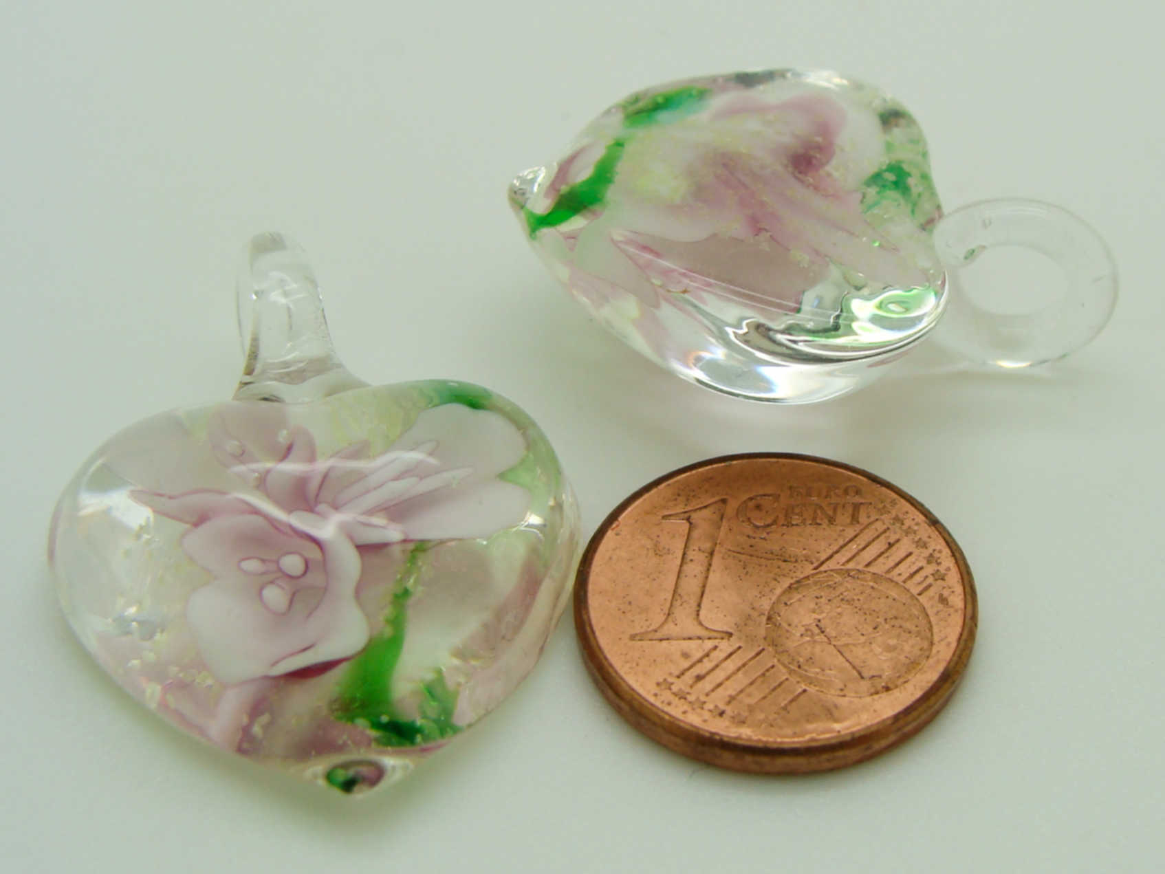 Pend-330-4 pendentif coeur fleur rose verre