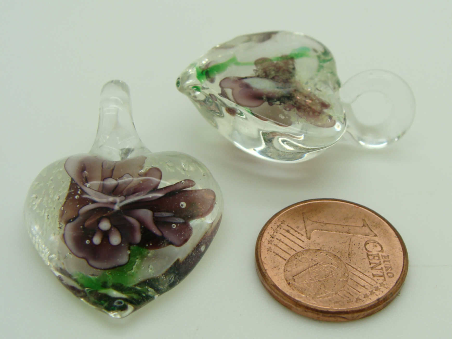 Pend-330-6 pendentif coeur fleur violet verre