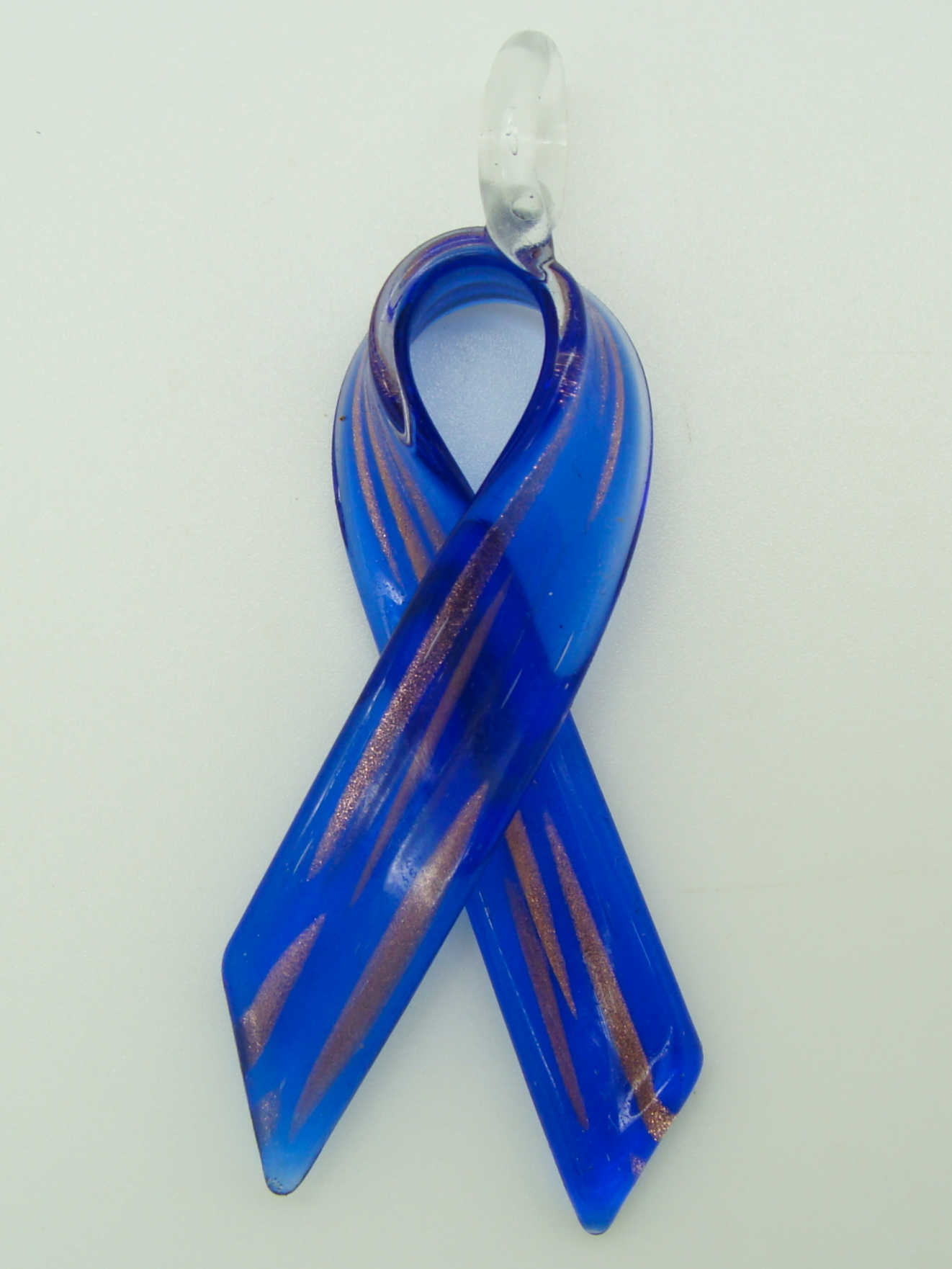 Pend-332-1 pendentif ruban verre fin bleu fonce noeud