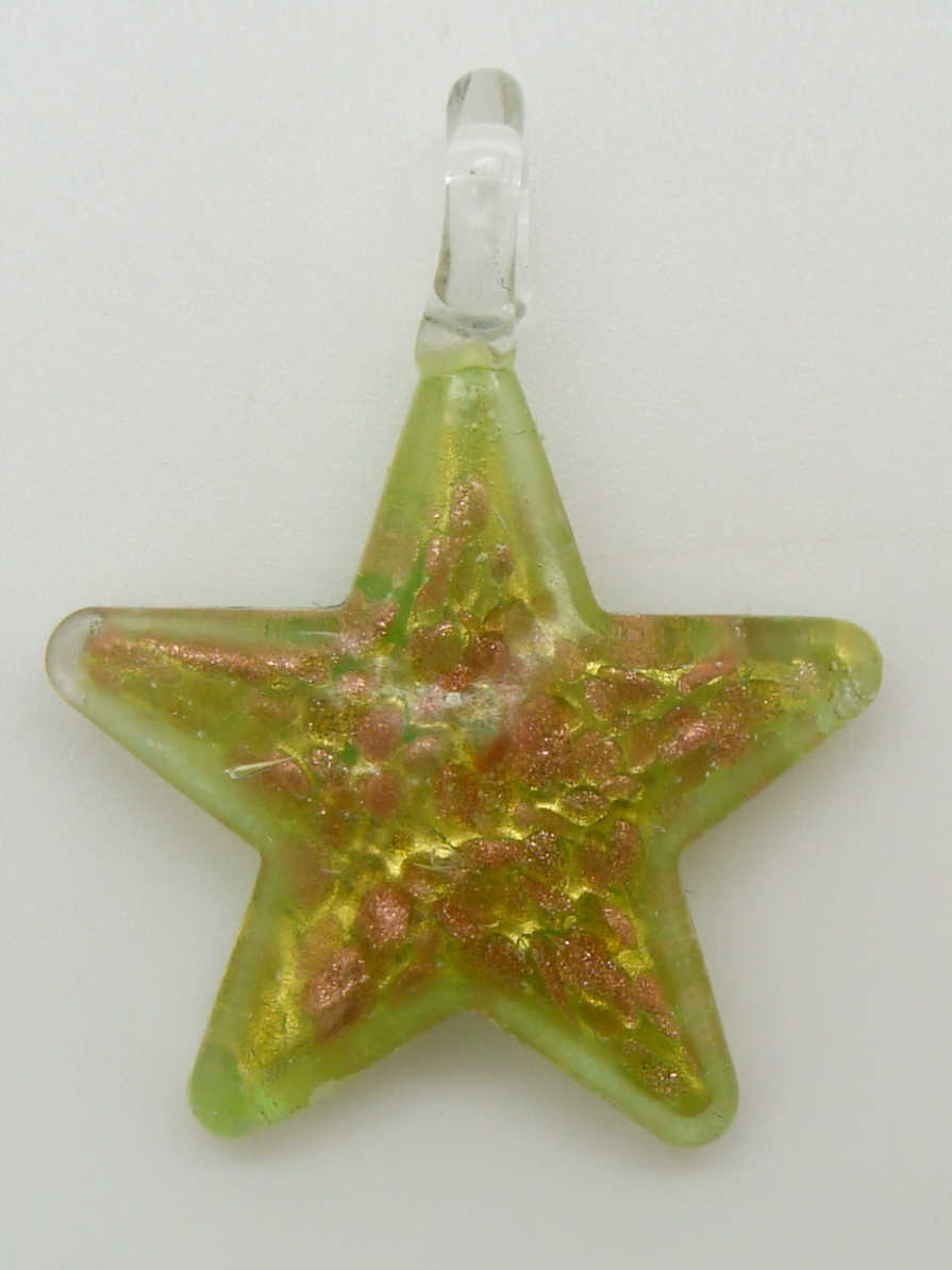 Pend-334-4 pendentif etoile verre vert dore goldsand