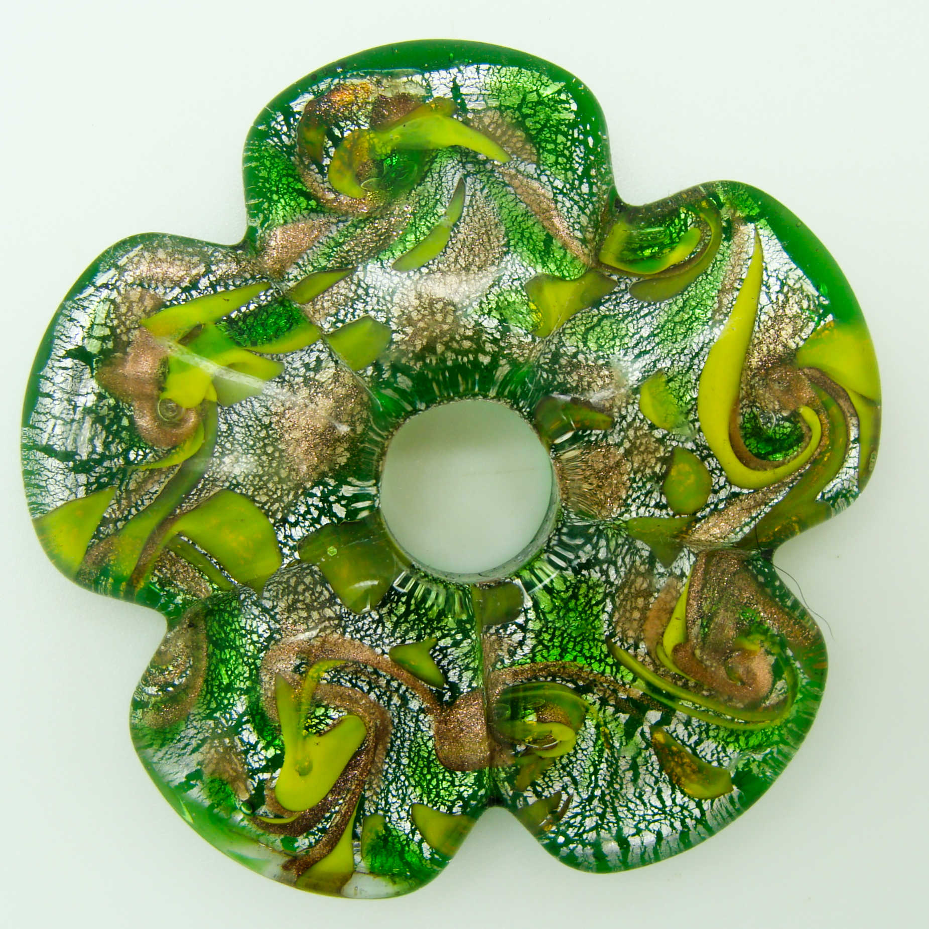 Pend-358-6 pendentif grande fleur vert verre lampwork