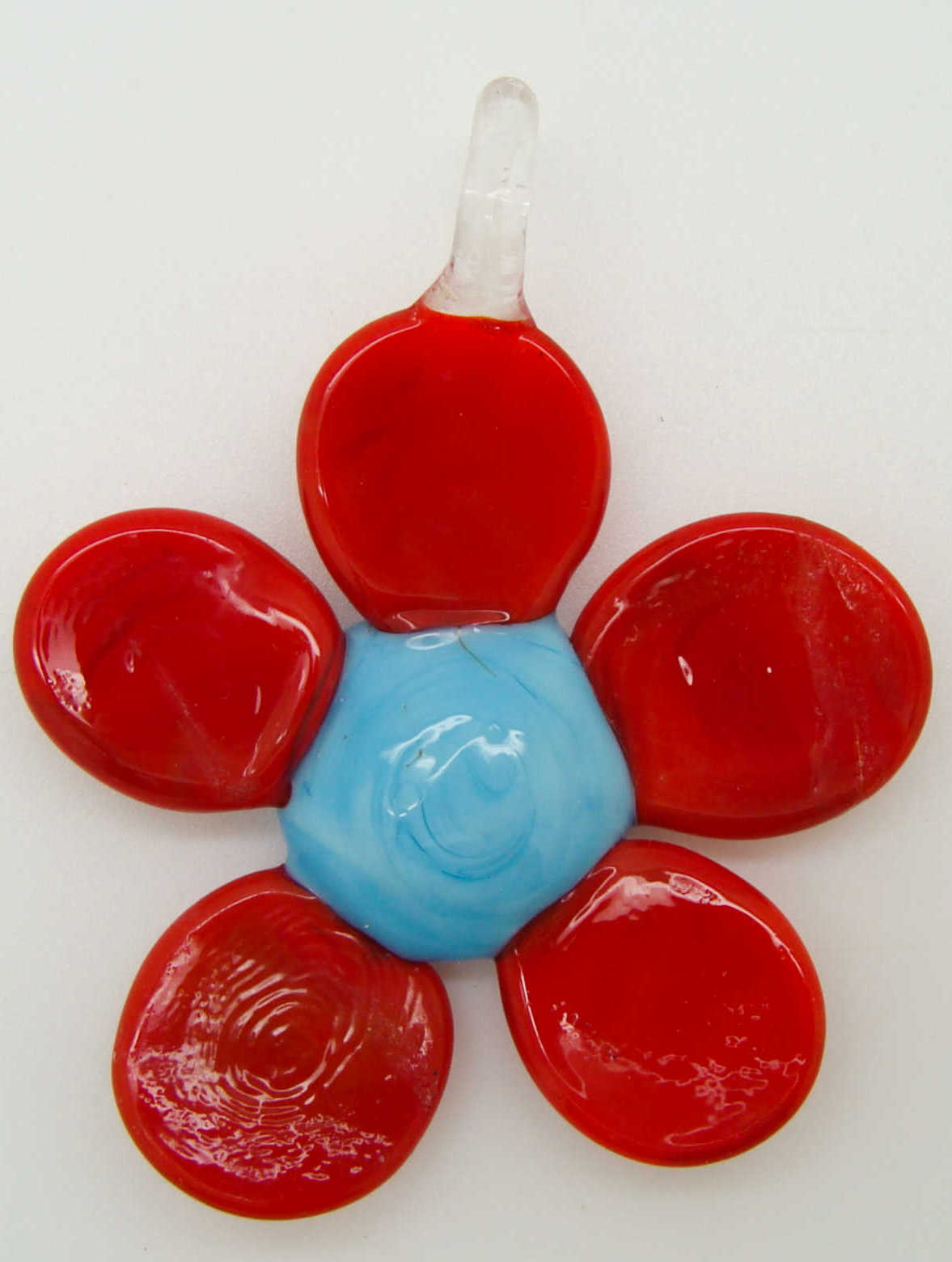 Pend-359-4 pendentif fleur 5 petales rouge verre lampwork