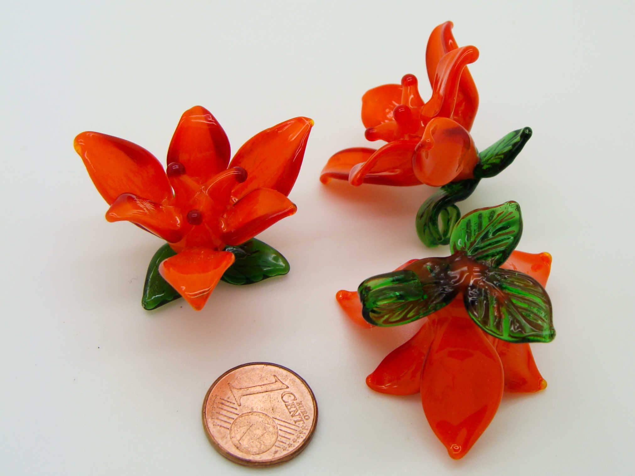 Pend-362 pendentif fleur orange verre