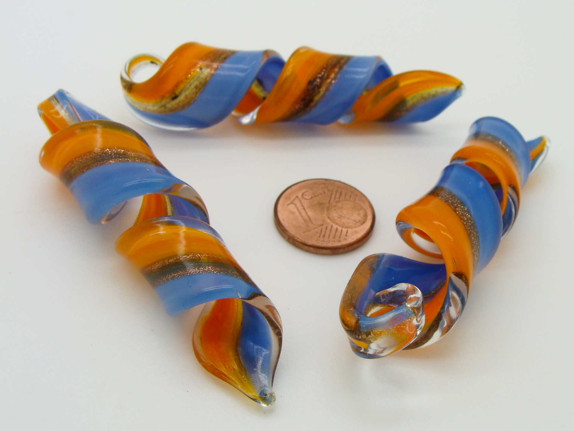Pend-370-4 pendentif verre lampwork spirale bleu orange