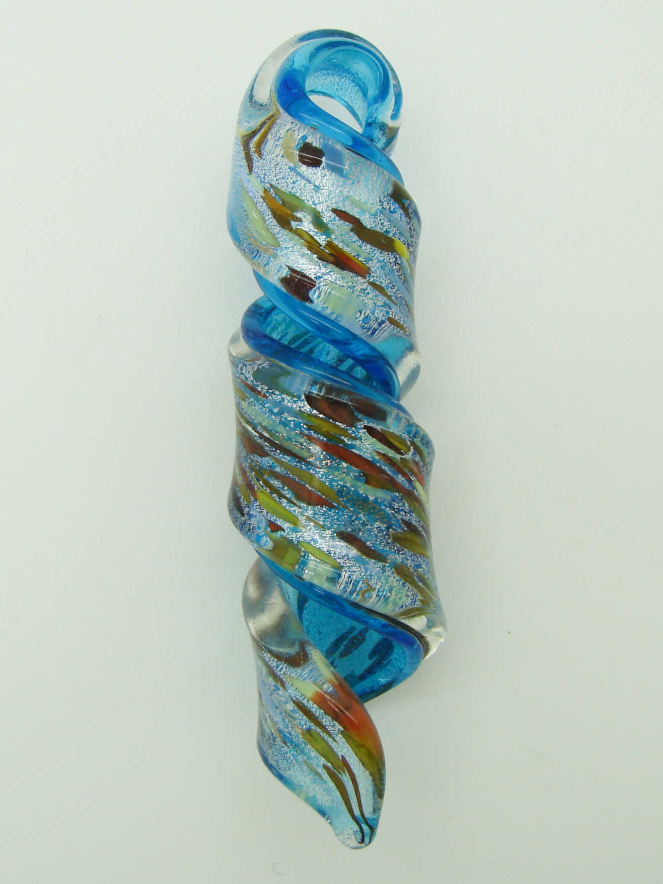 Pend-372 pendentif verre spirale bleu argente vis
