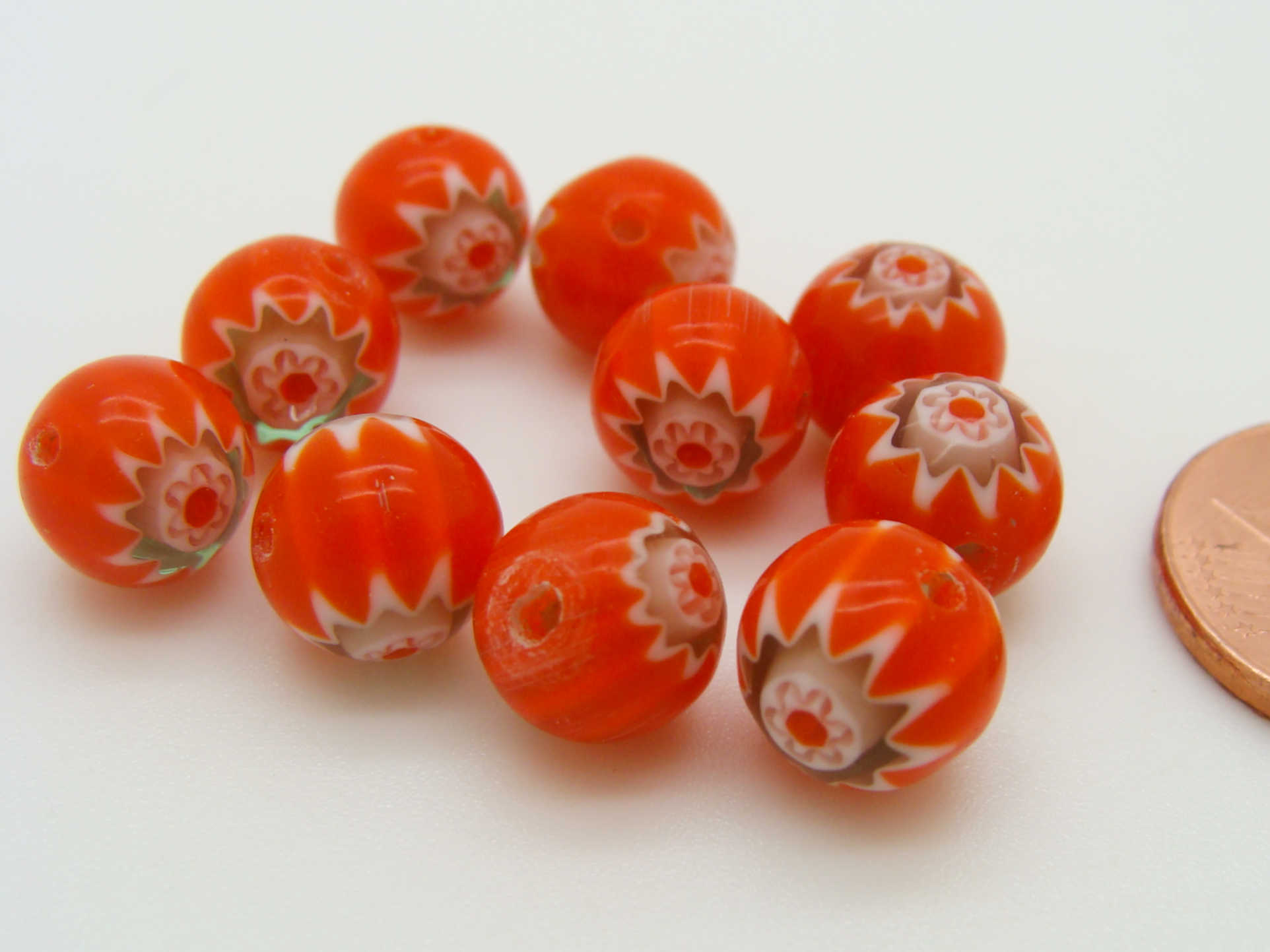 Perles verre Millefiori rondes 8mm Orange par 10 pcs
