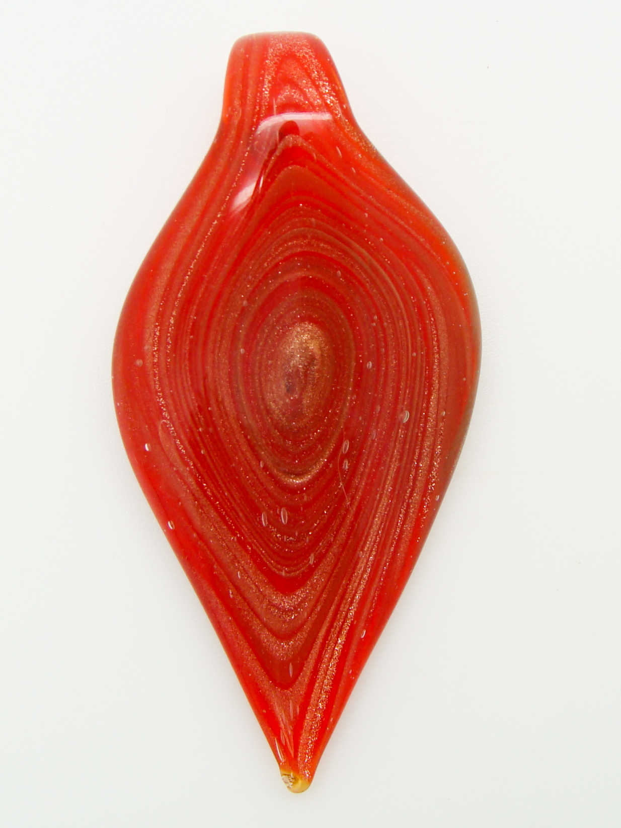 Pend-377-3 pendentif rouge feuille spirale dore lampwork