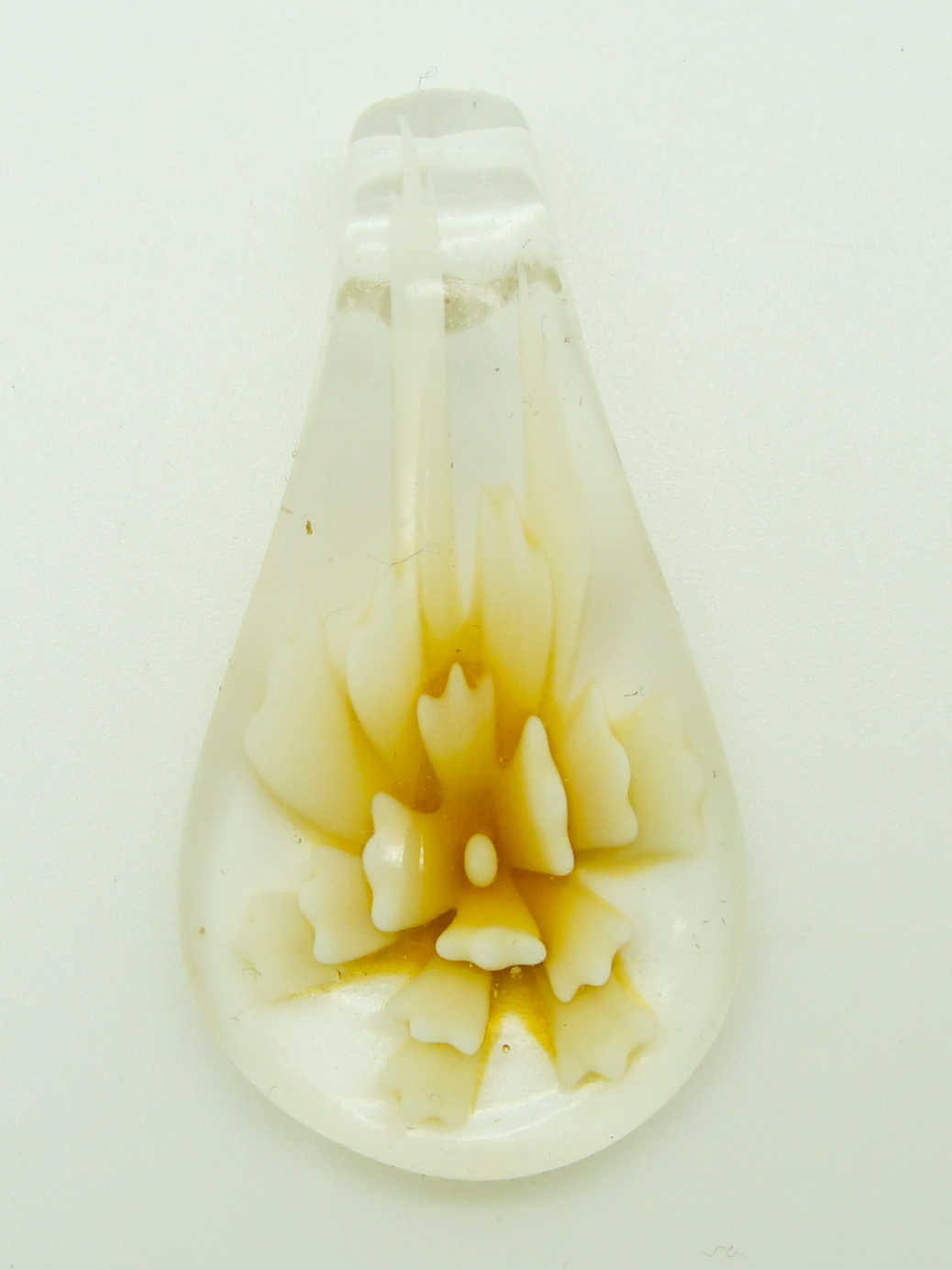 Pend-378-3 pendentif transparent fleur jaune lampwork