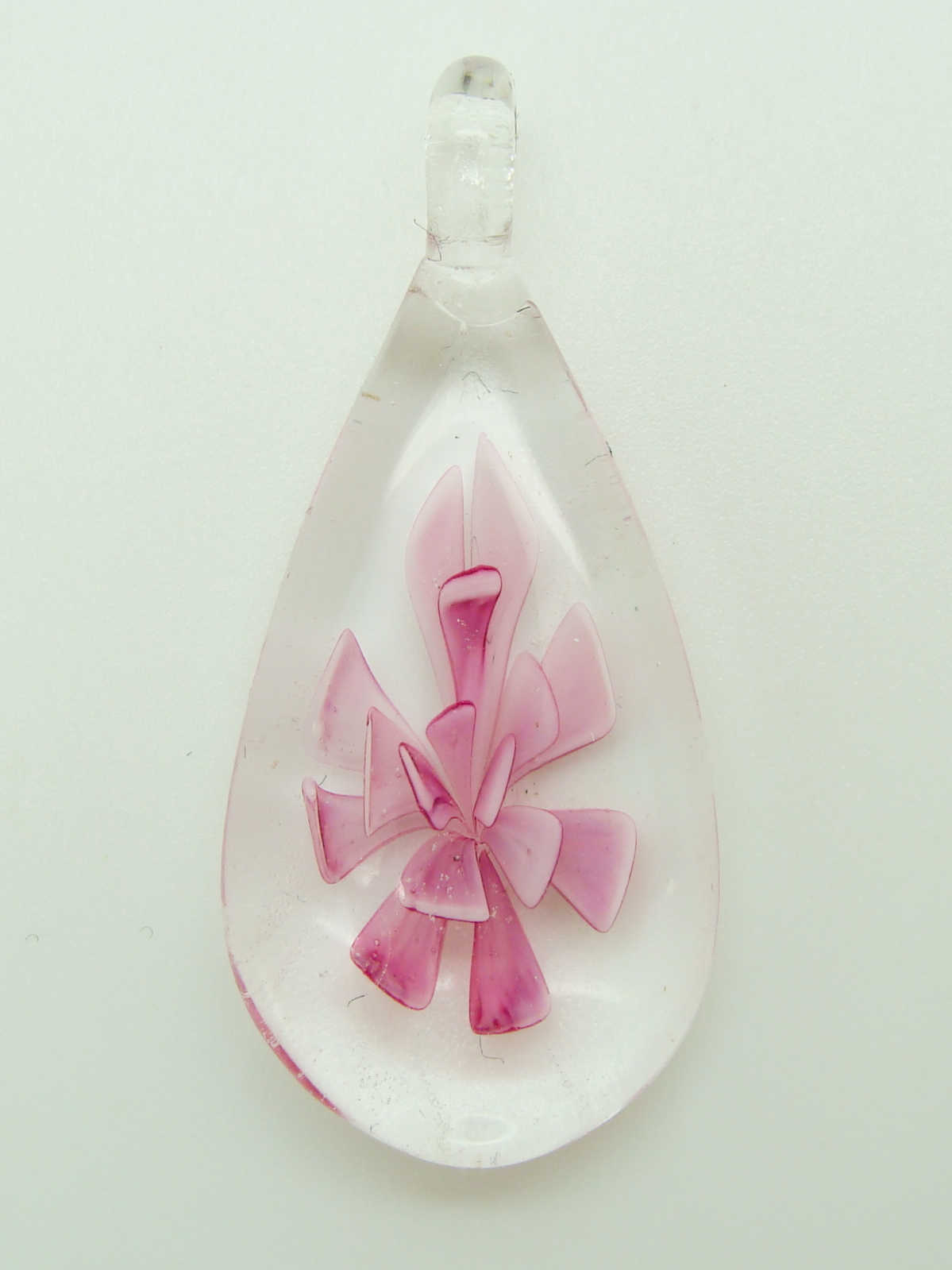 Pend-380-3 pendentif transparent fleur rose lampwork