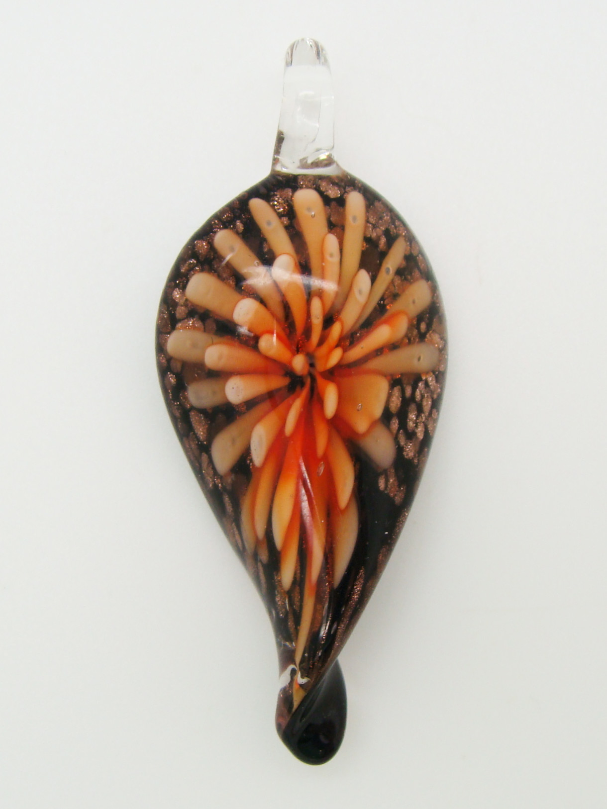 Pend-382-4 pendentif fleur orange twist lampwork