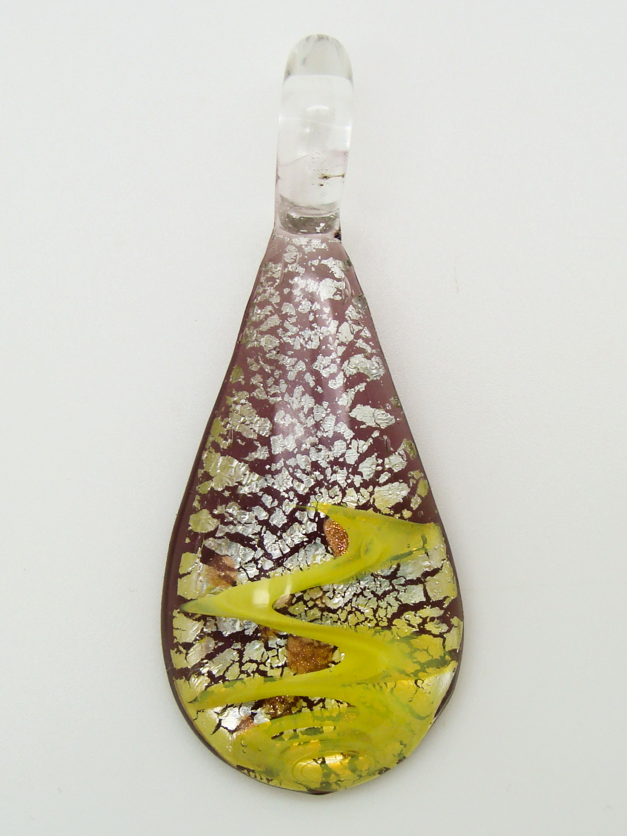 Pend-385-4 pendentif goutte violet jaune verre lampwork