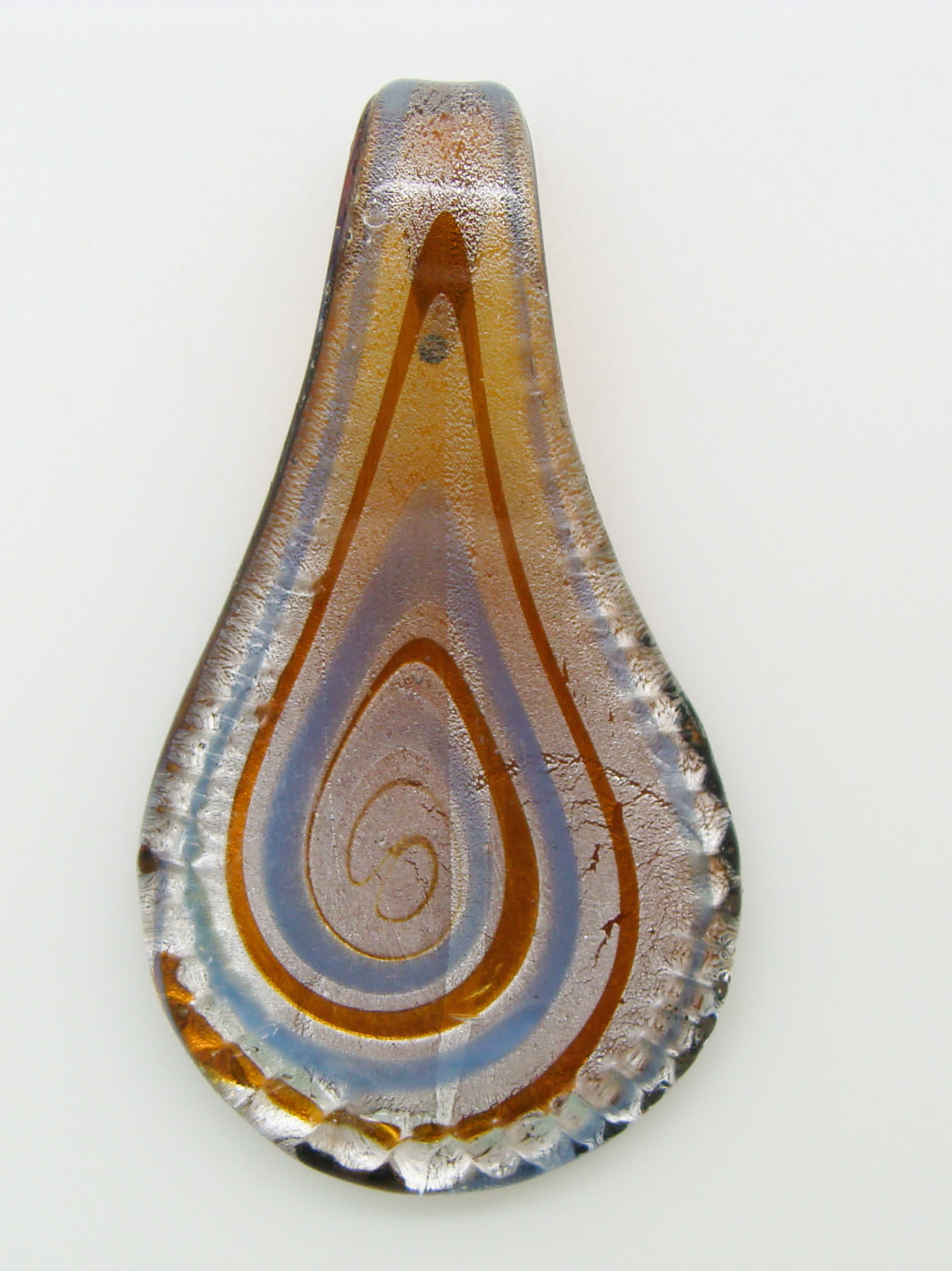 Pend-386-3 pendentif goutte marron spirale verre lampwork