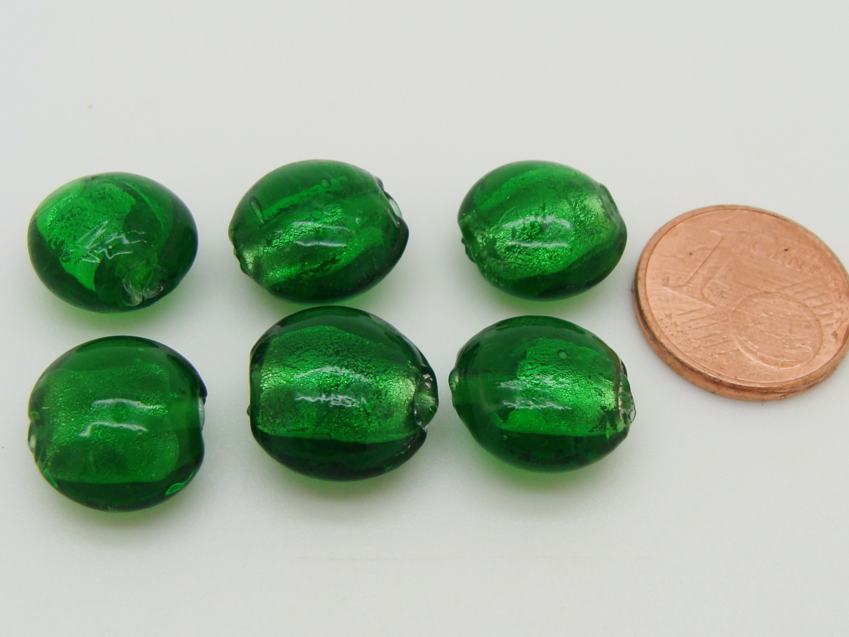 galets 12mm murano vert emeraude perle