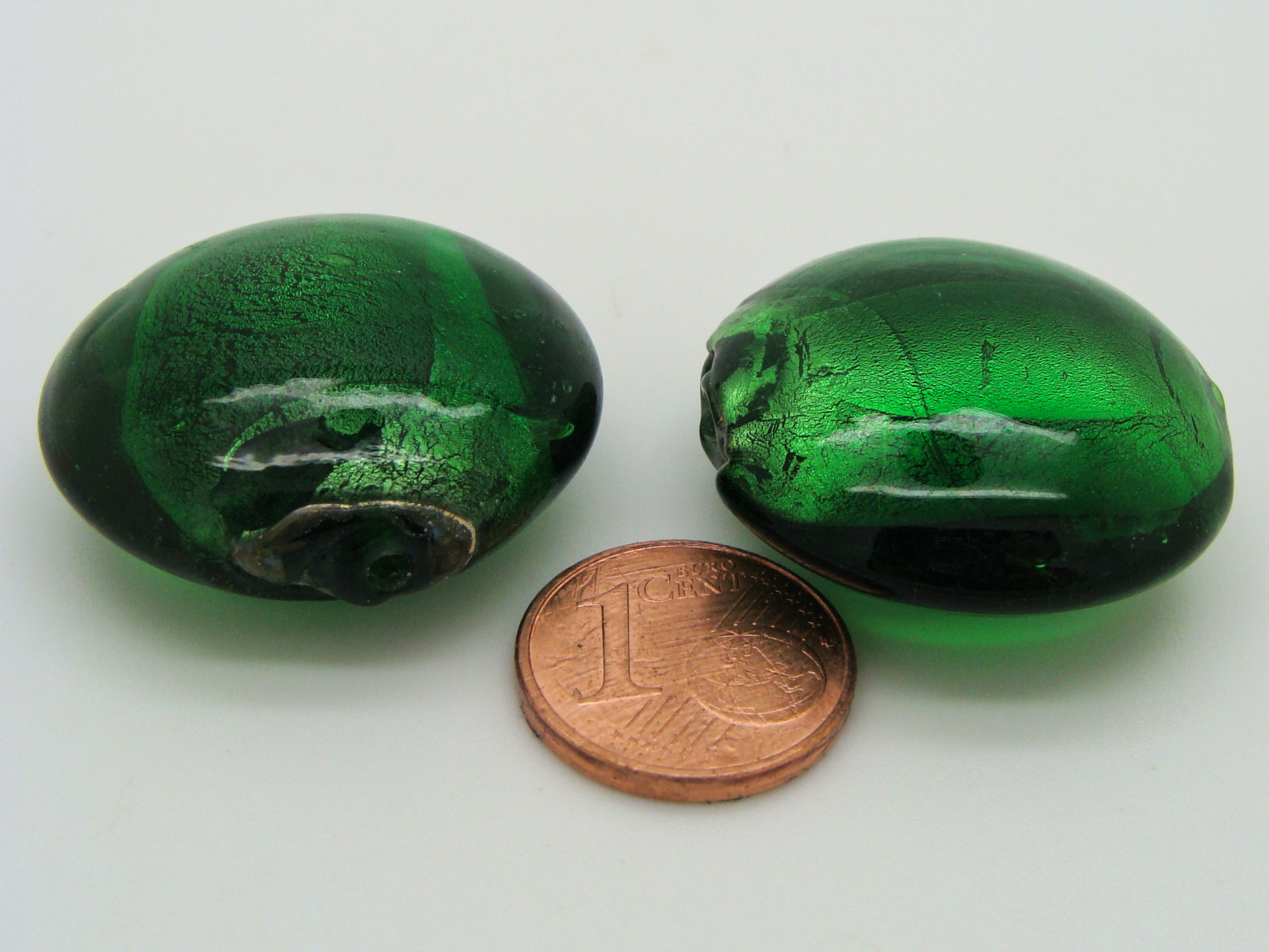 perle galet 28mm vert emeraude verre