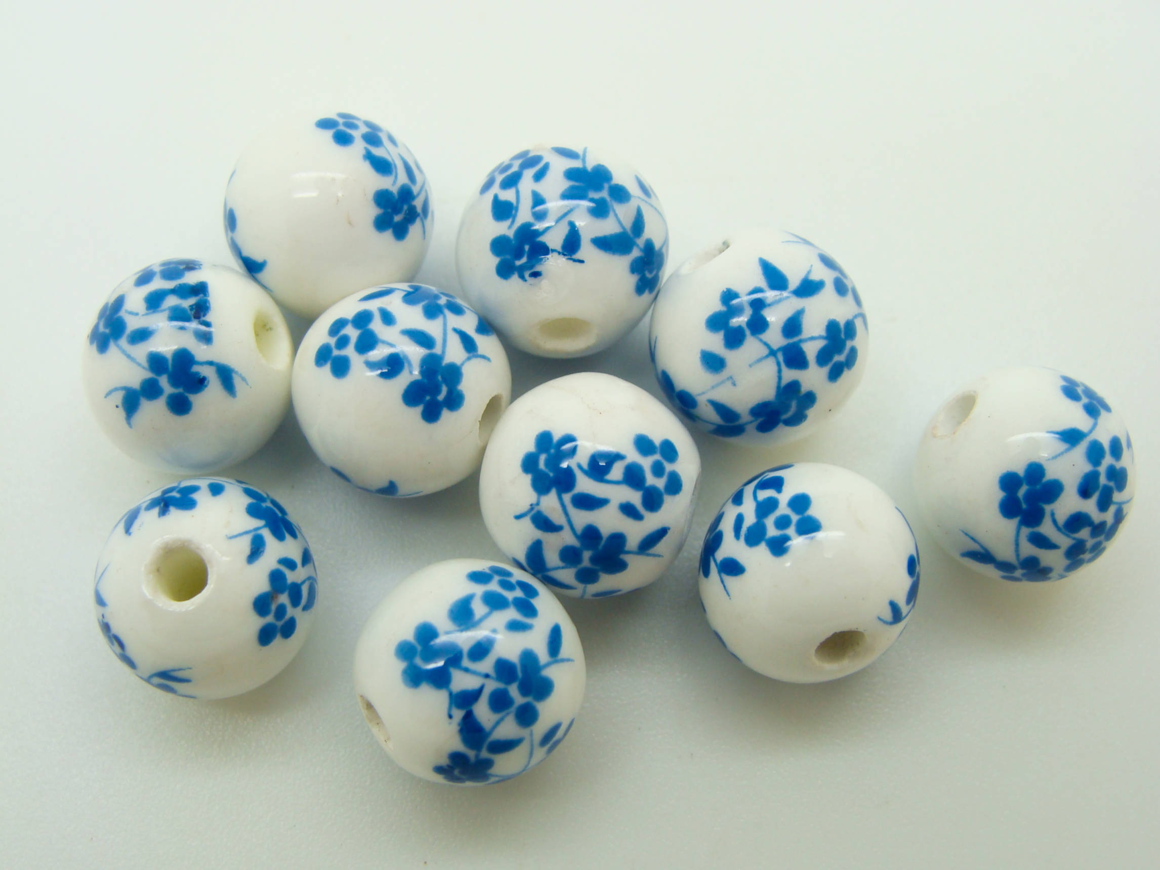 perle porcelaine ronde 10 bleu royal