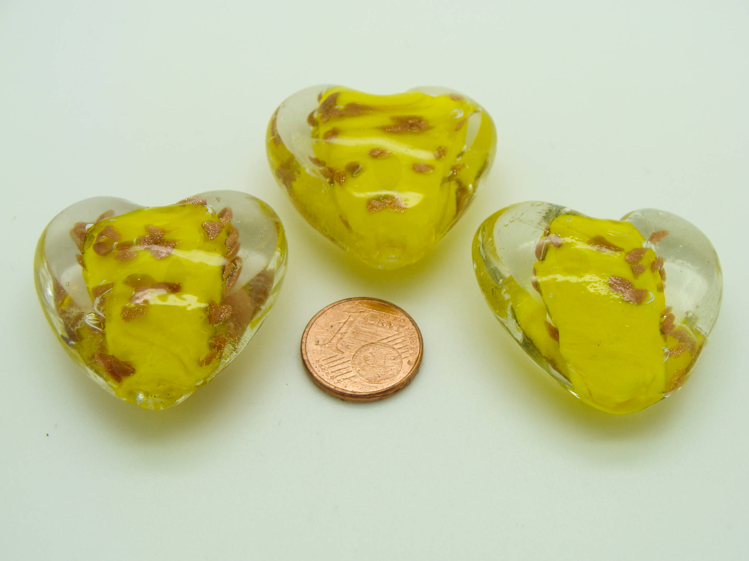 perle verre coeur 35mm jaune