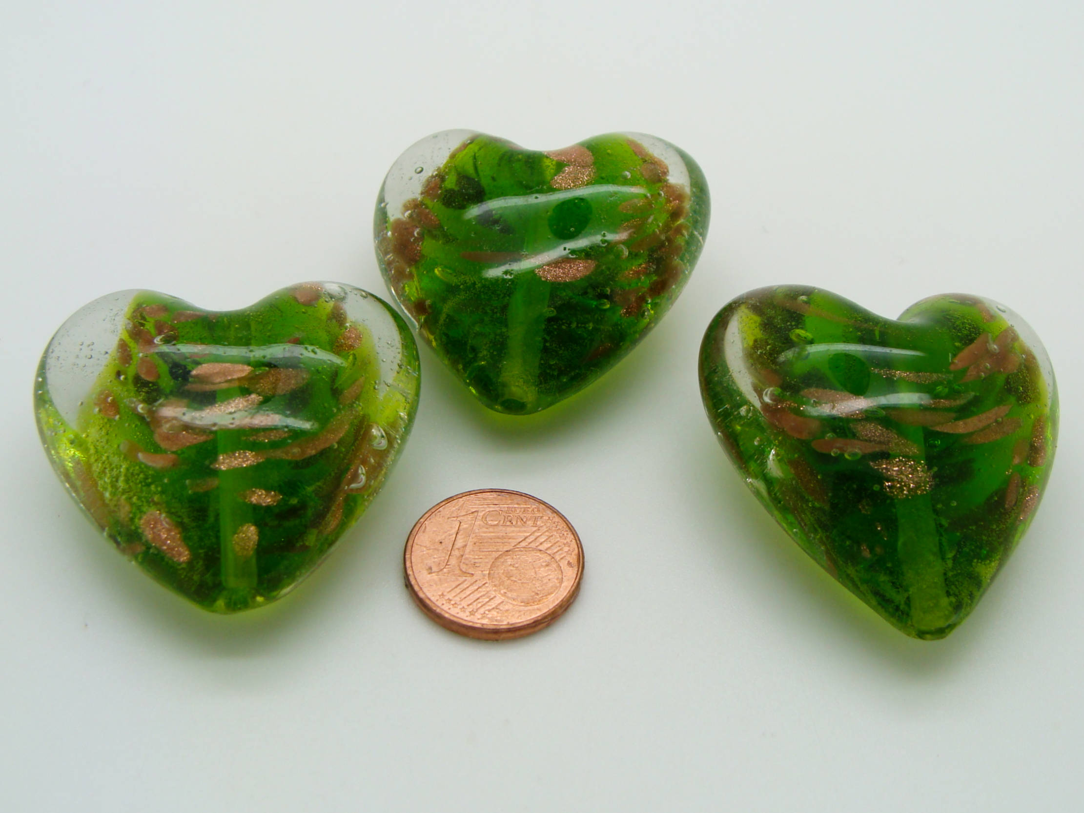 perle verre coeur 35mm vert