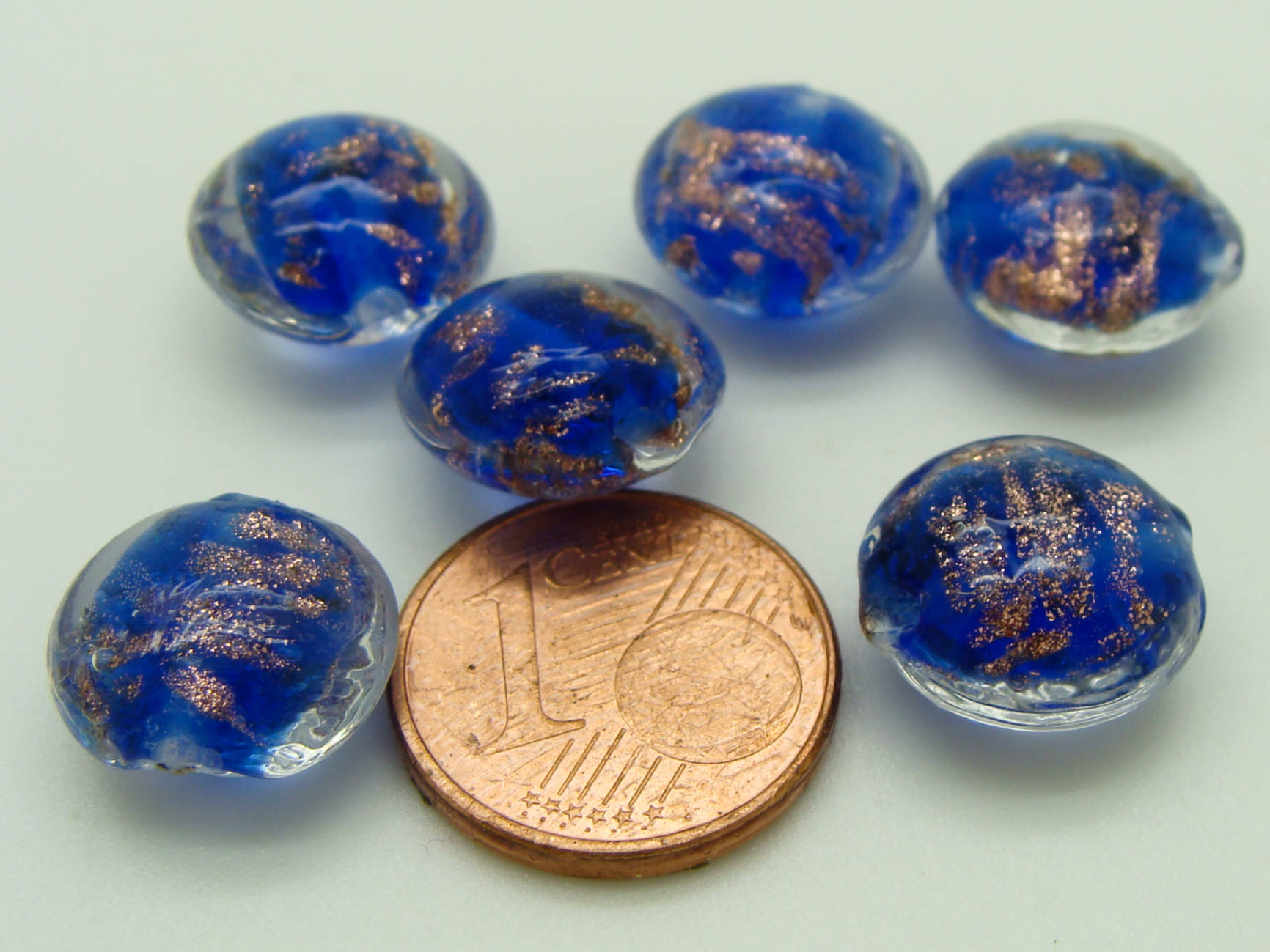 perle verre galet 12mm bleu fonce