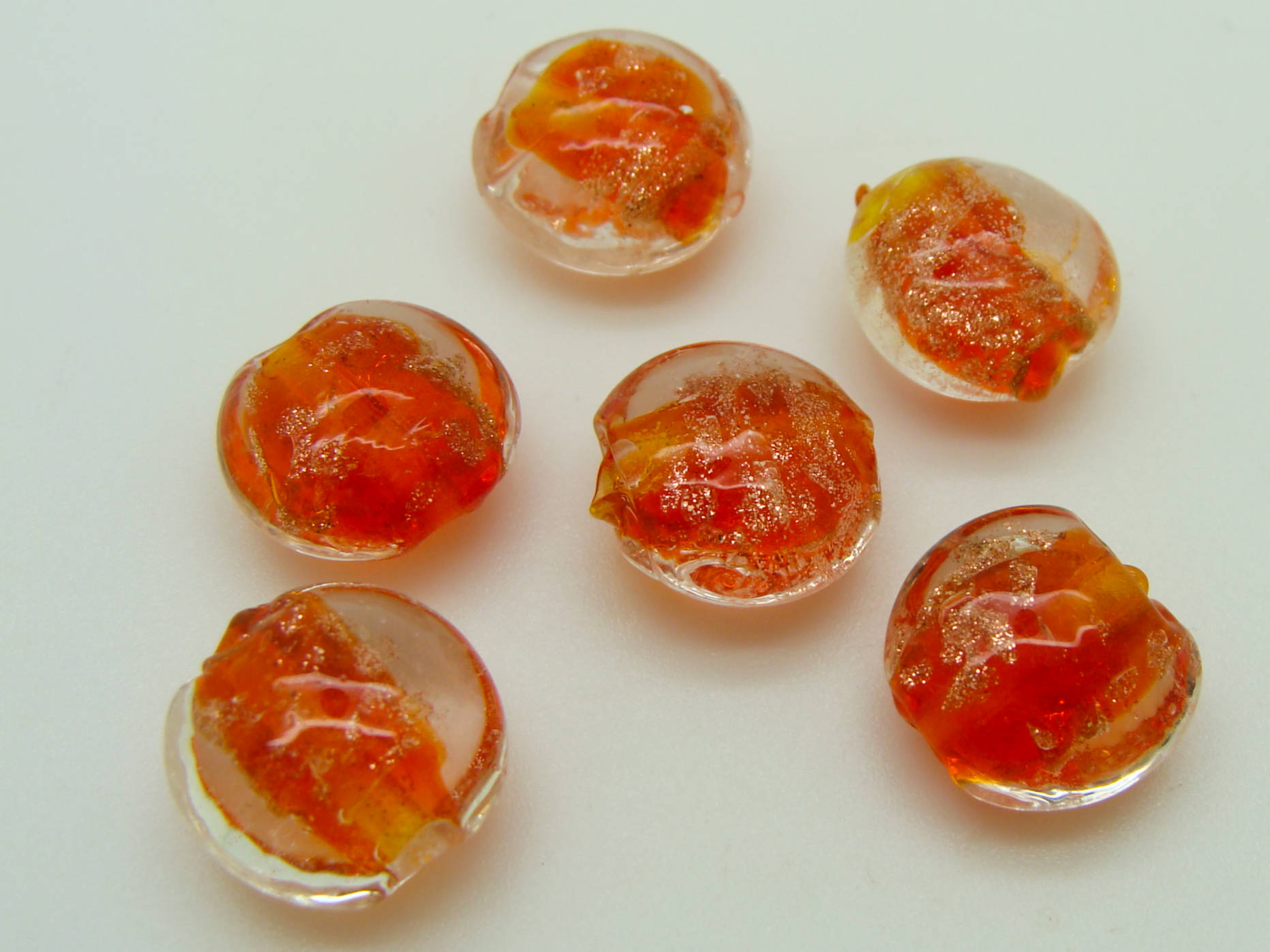 perle verre galet 12mm rouge orange dore