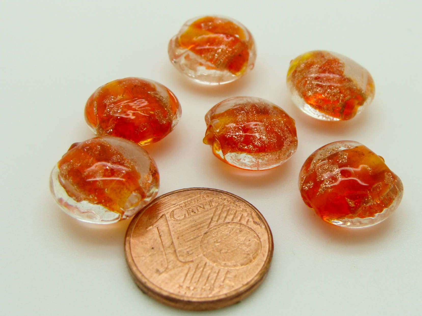 perle verre galet 12mm rouge orange