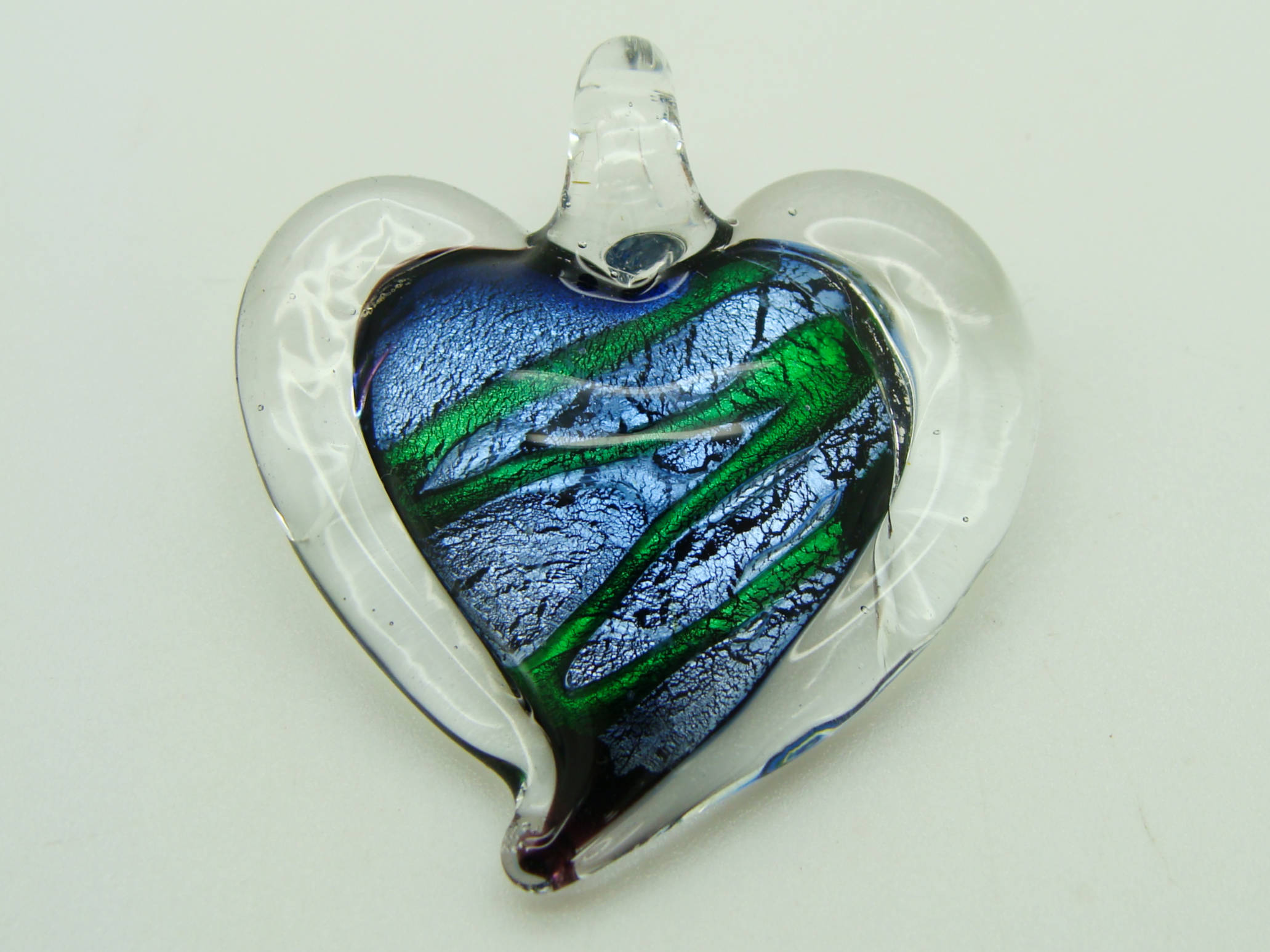 Pend-105-5 pendentif coeur bleu vert verre