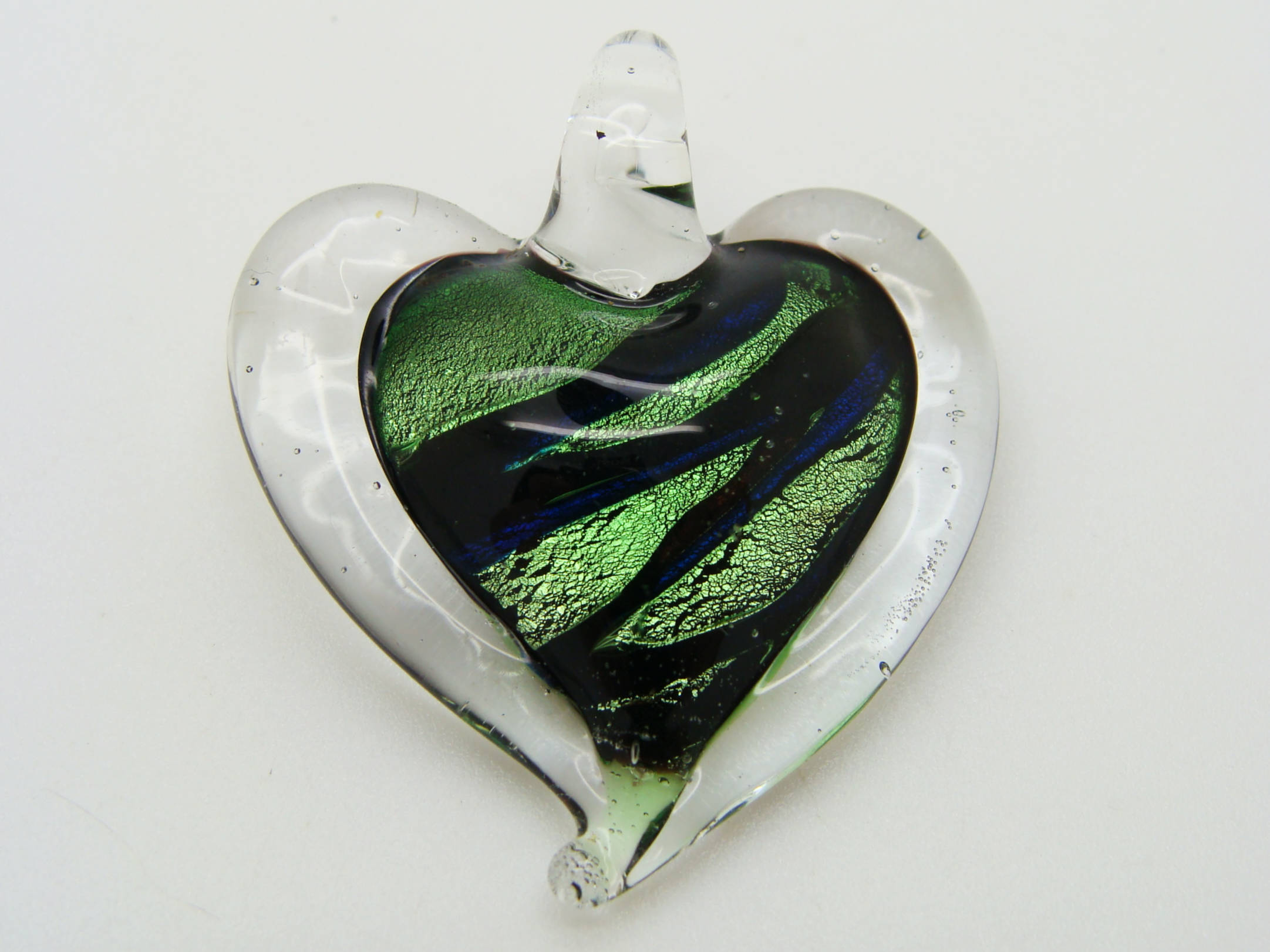 Pend-105-7 pendentif coeur vert verre