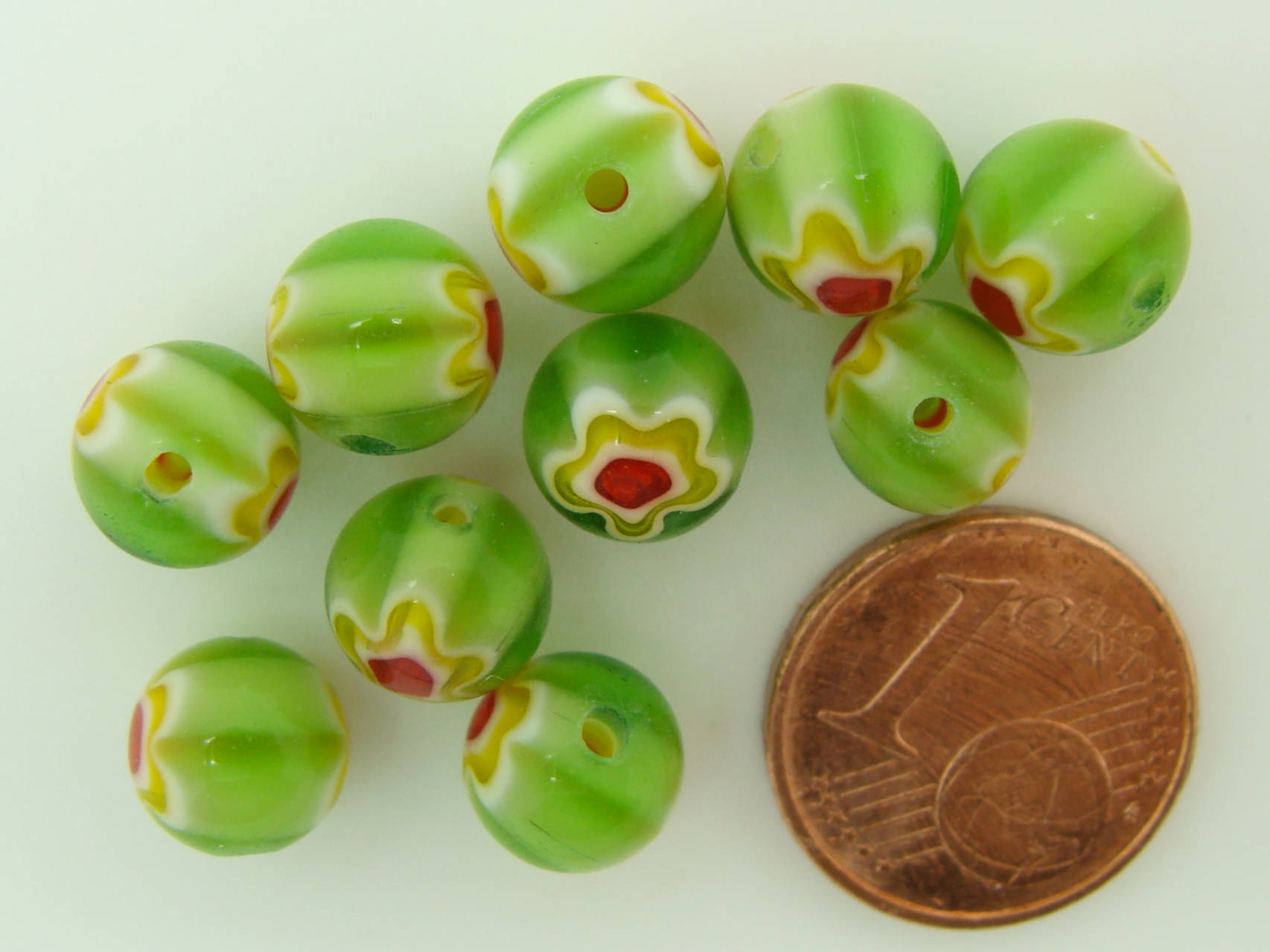 Perles verre Millefiori rondes 8mm Vert Jaune Rouge par 10 pcs