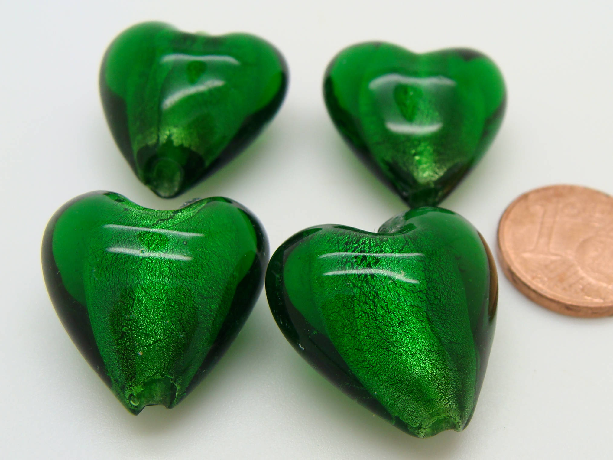 perle coeur 20mm emeraude verre