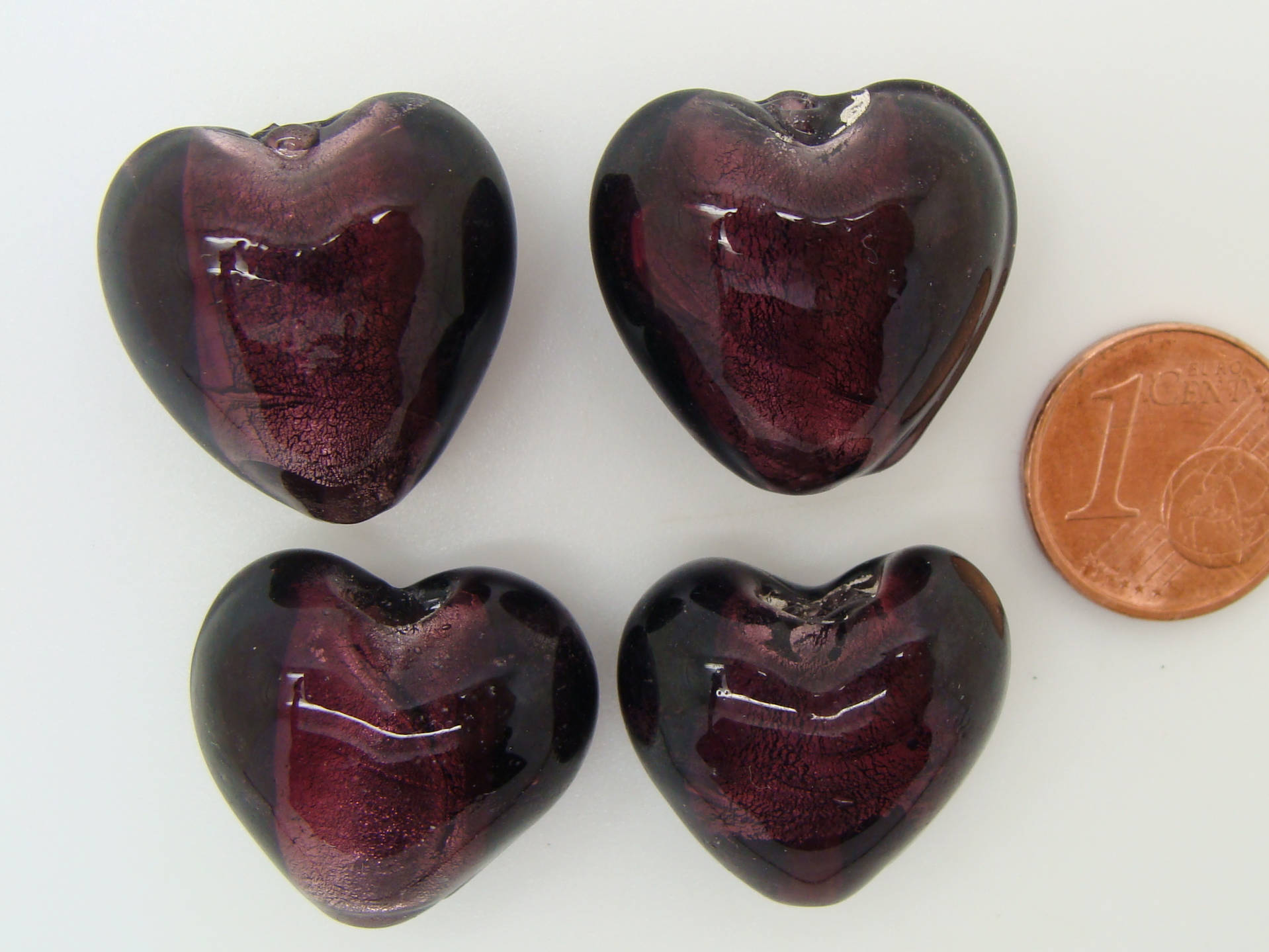 perle coeur 20mm violet fonce verre