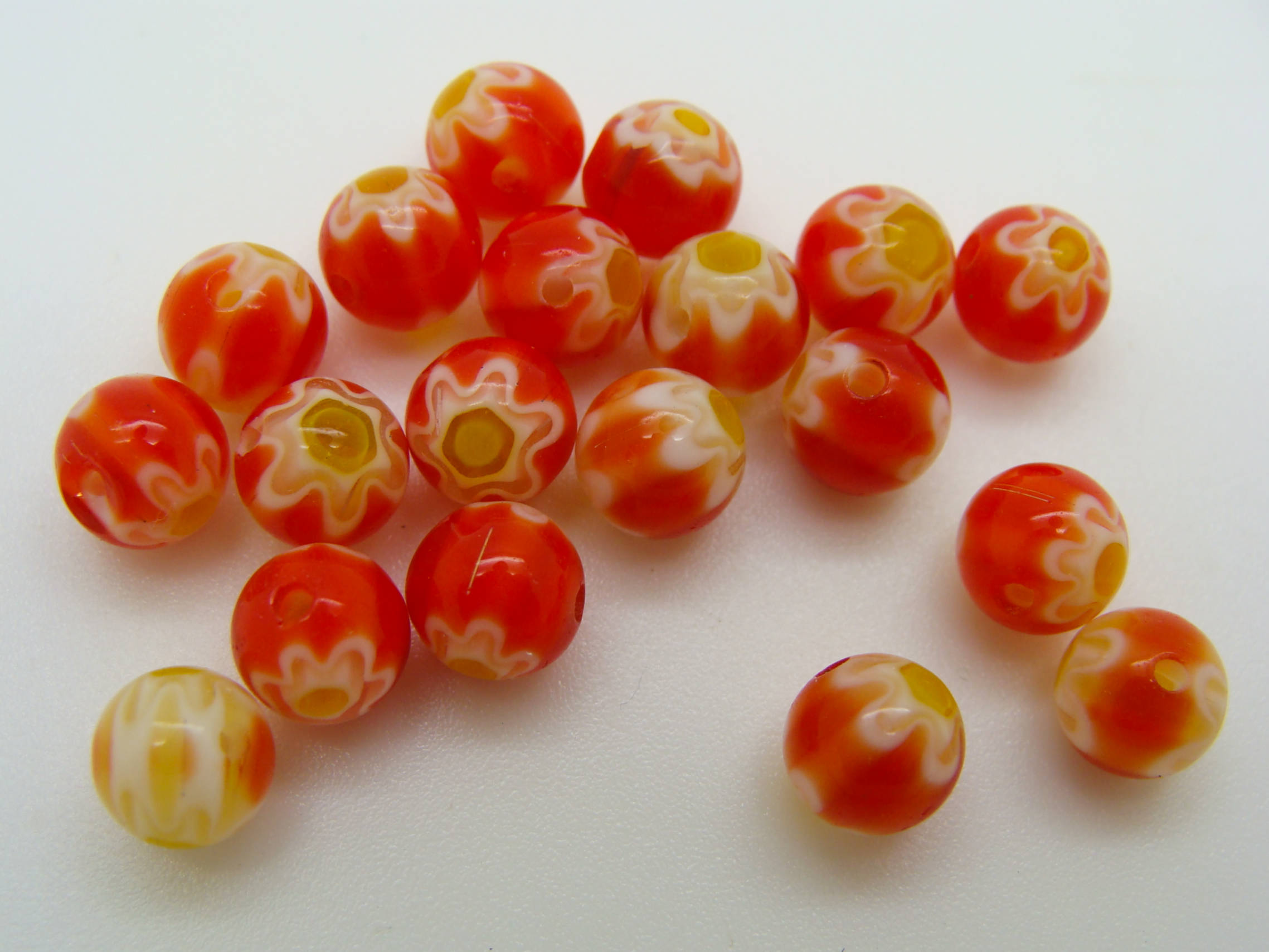Perles verre Millefiori rondes 6mm Orange Jaune par 20 pcs