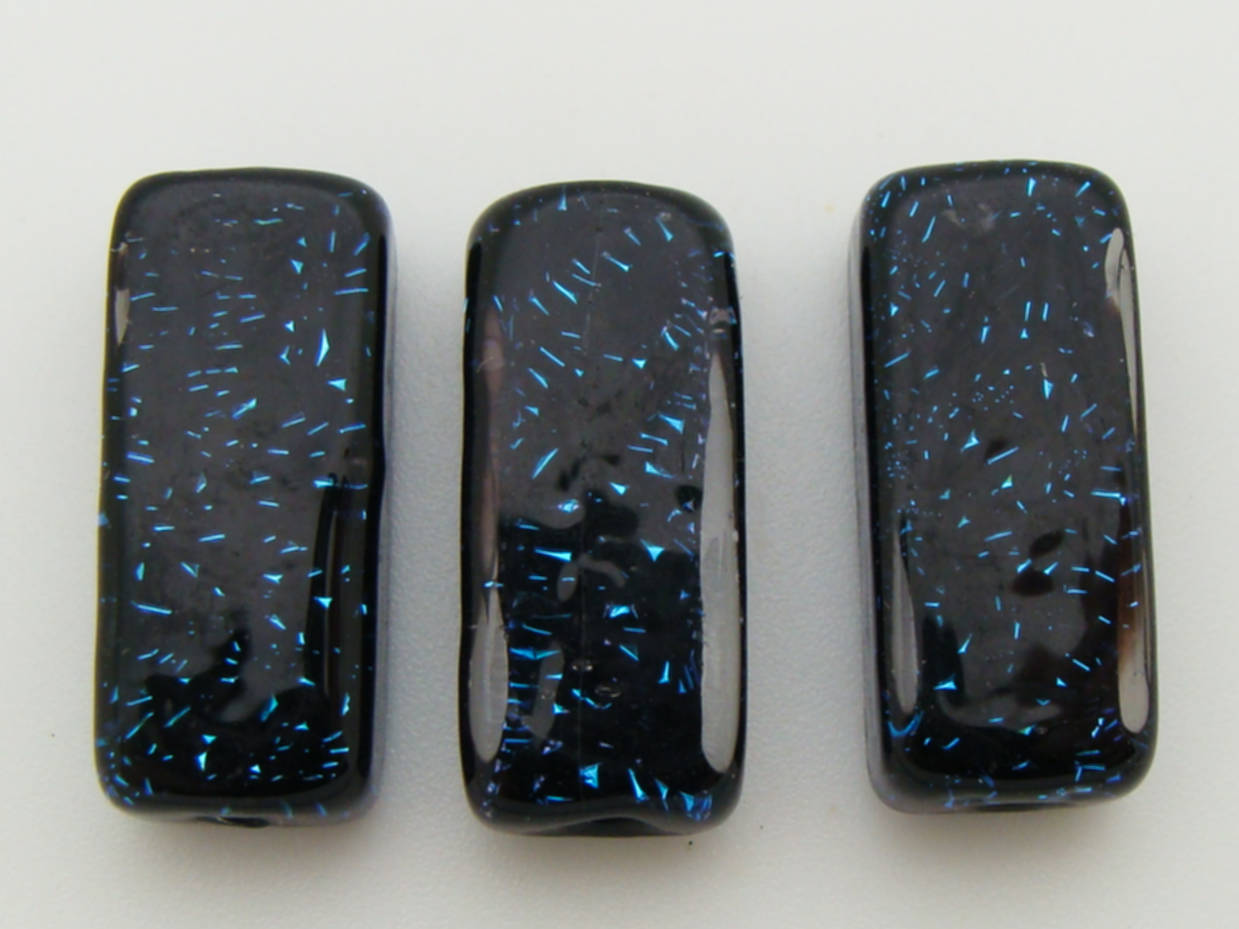 perle verre dichroique rectangle 20mm 3  bleu fonce