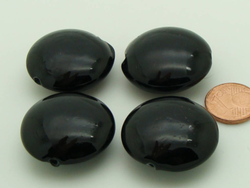 galet verre 28mm noir perle
