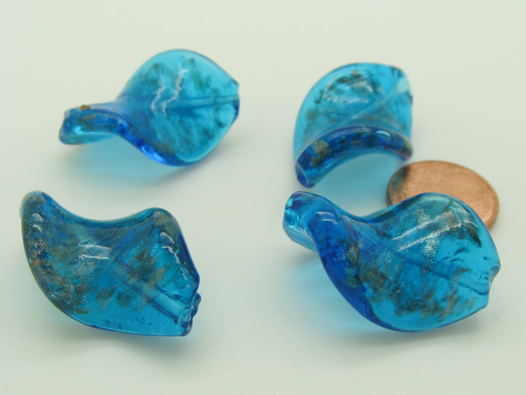 perle verre twist bleu dore