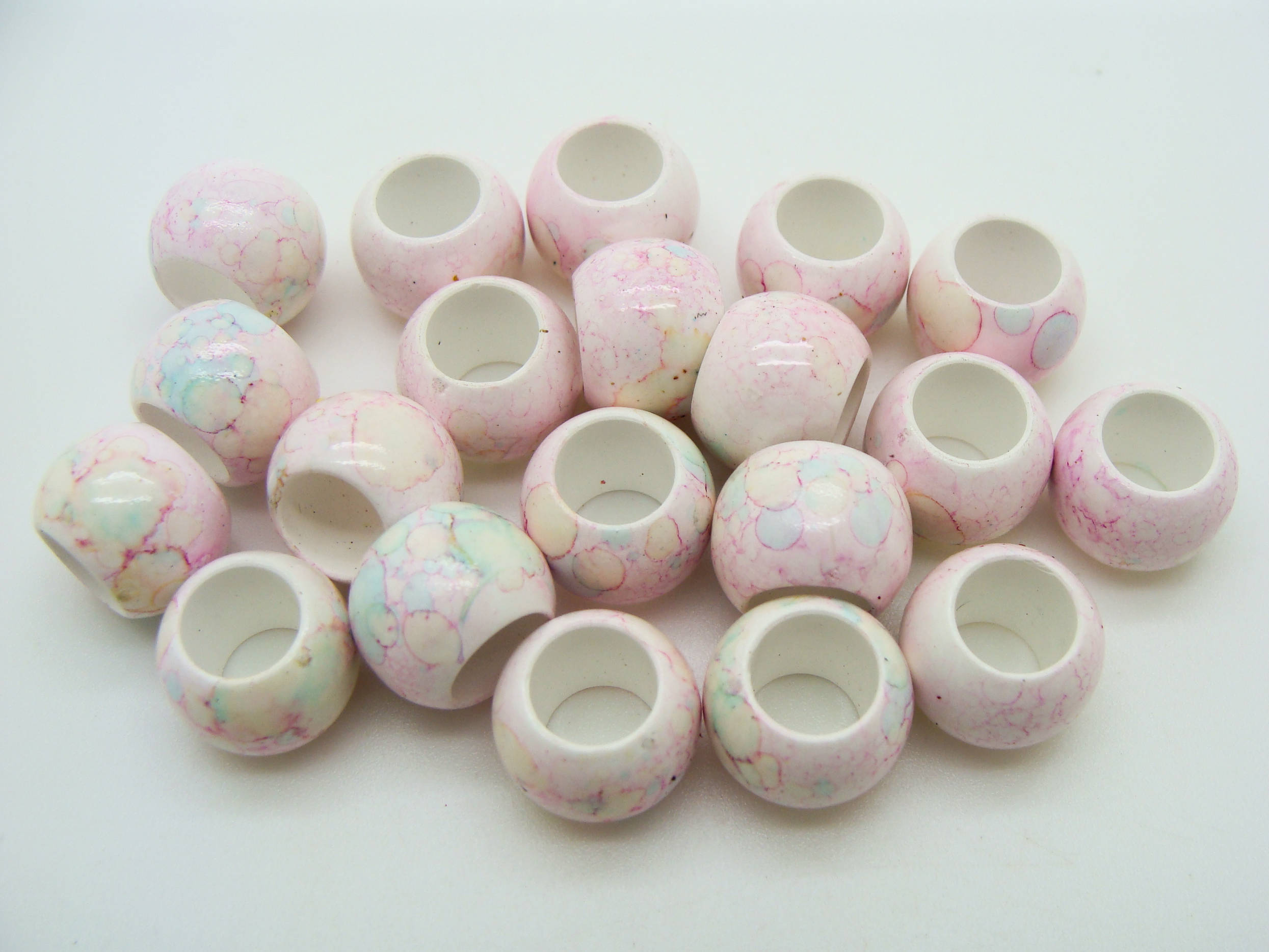 perles rondelles acrylique rose blanc res-30