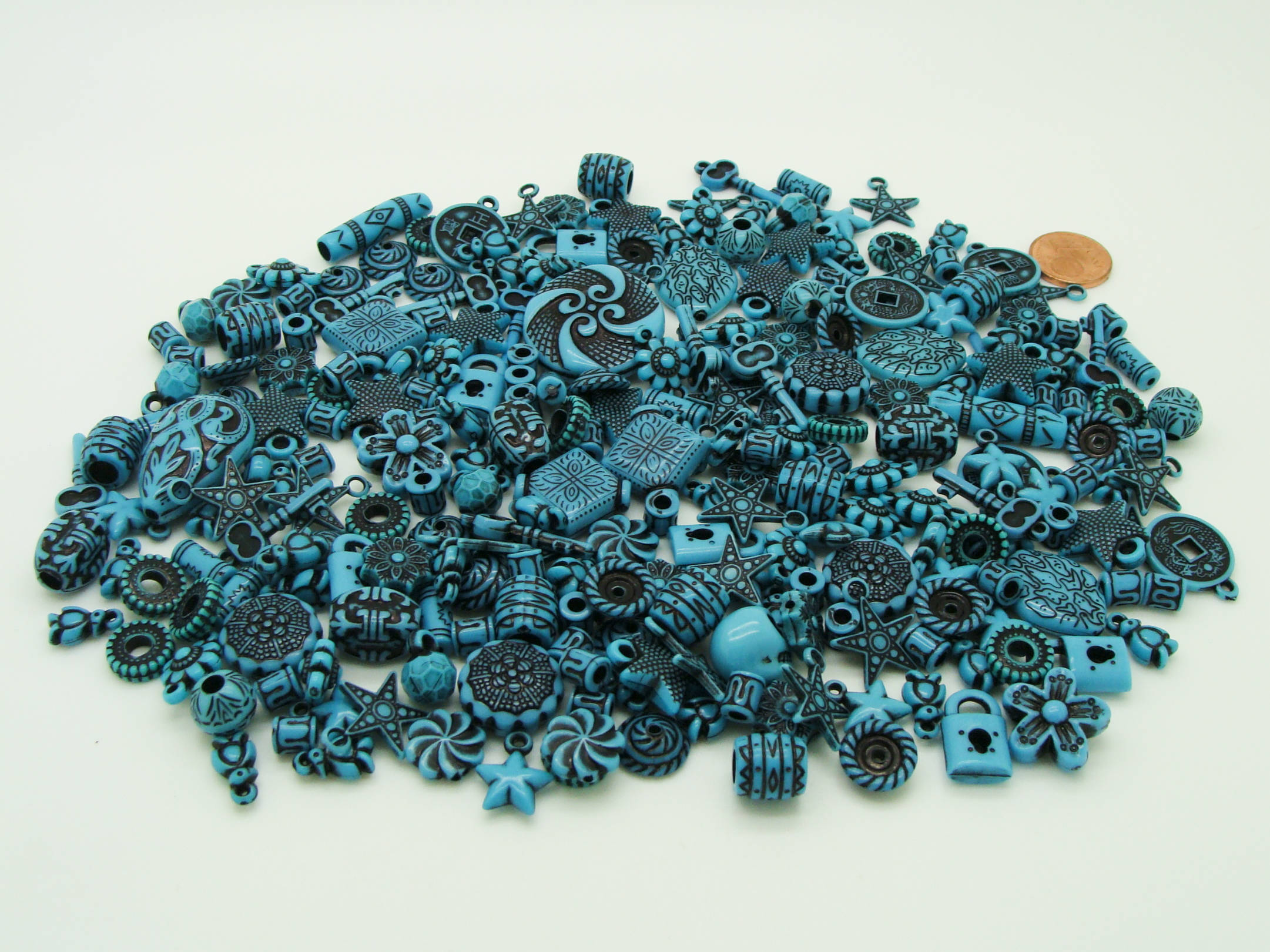 perle bleu mix formes acry-75g-turquoiqe-fonce