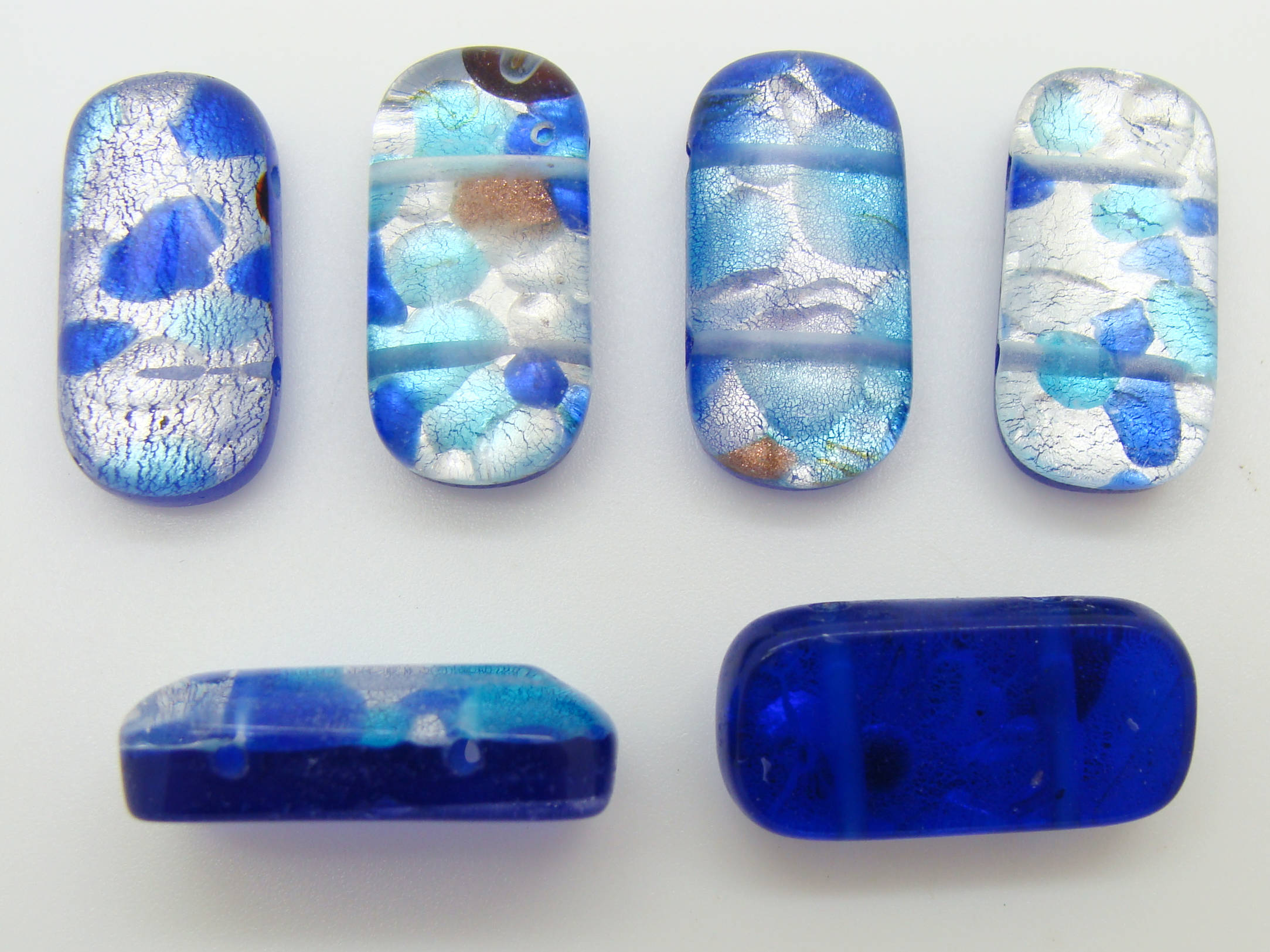 perle rectangle bleu fonce argent verre FA-24x12