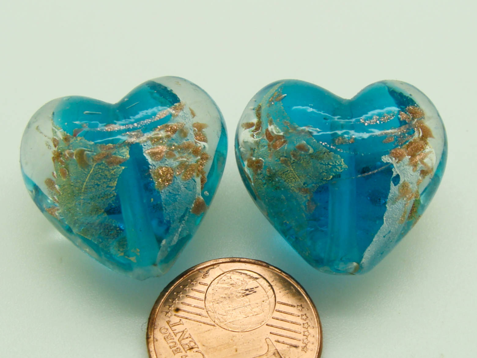 Perle coeur 20mm  bimetal bleu vif verre