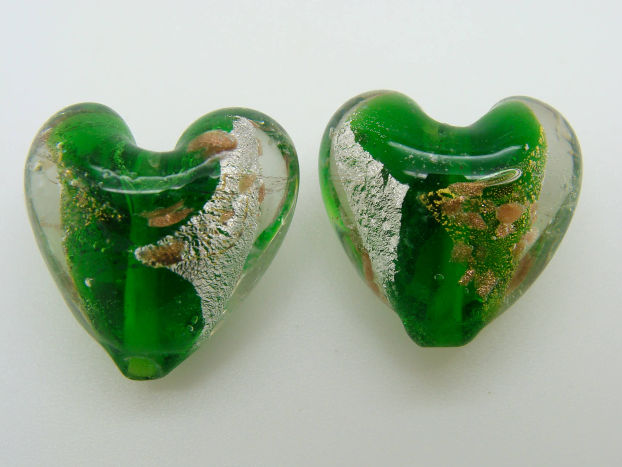 Perle coeur 20mm  bimetal vert