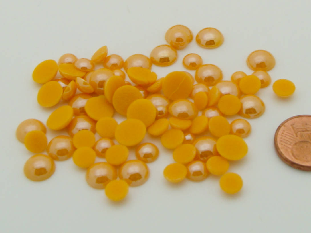 cabochon verre nacre jaune fonce mix tailles