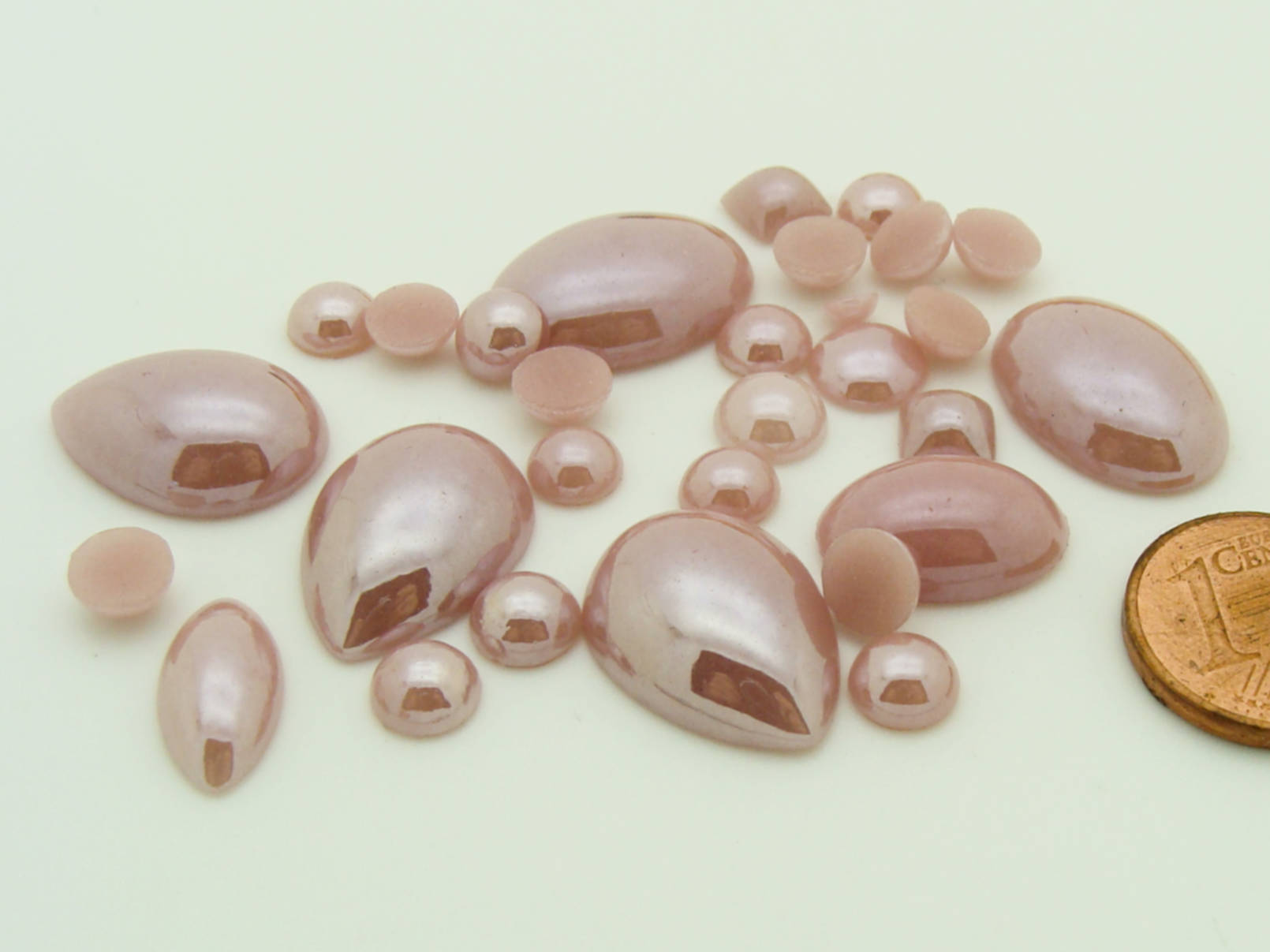 cabochon verre nacre mauve mix formes