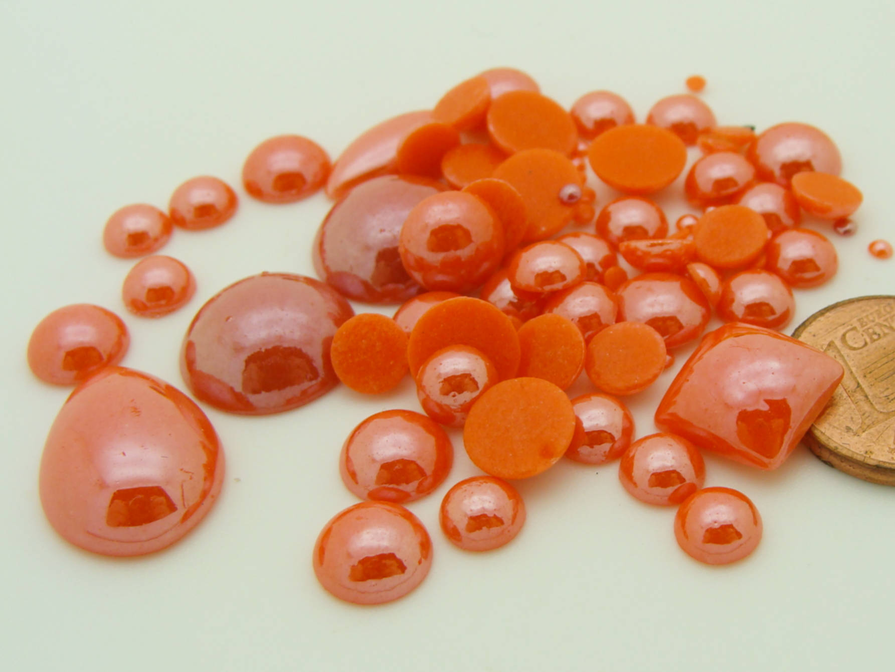 cabochon verre nacre orange mix tailles