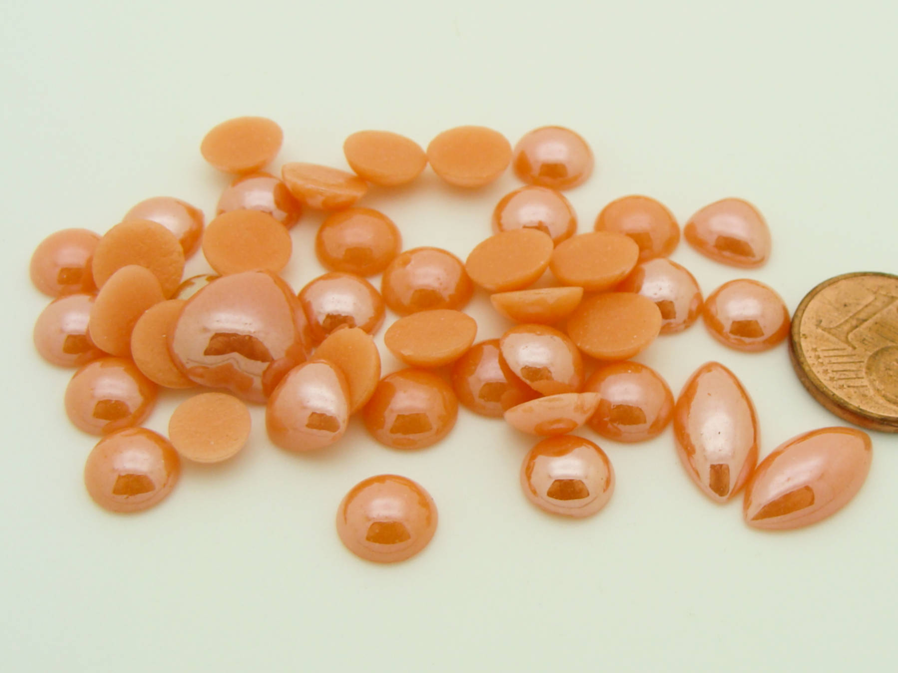 cabochon verre nacre orange clair mix tailles