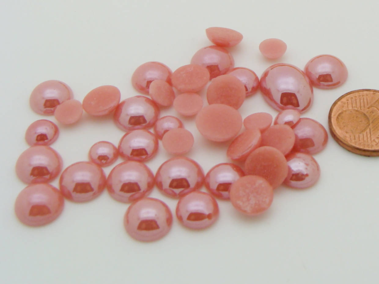 cabochon verre nacre rose taille