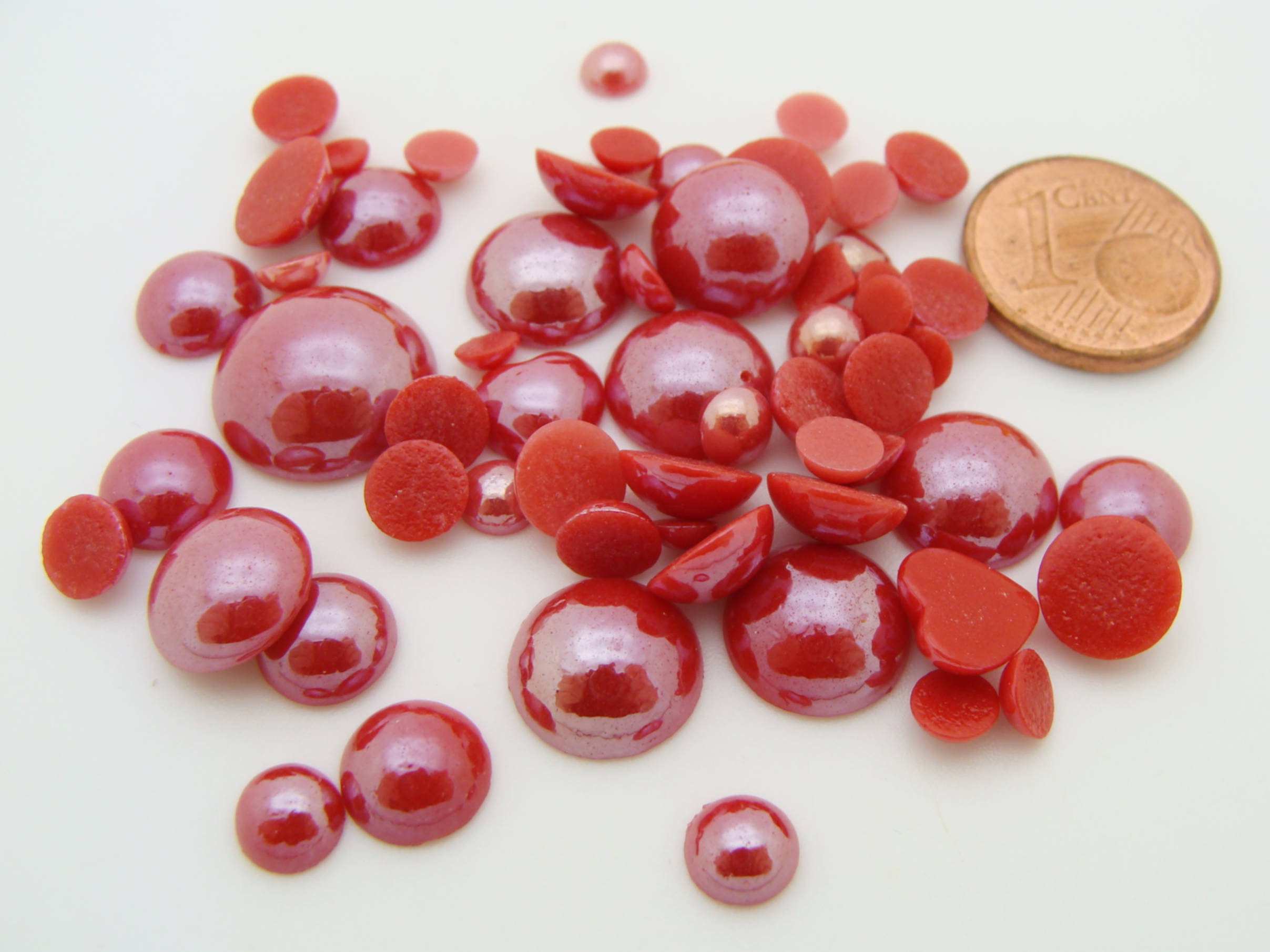 cabochon verre nacre rouge mix tailles
