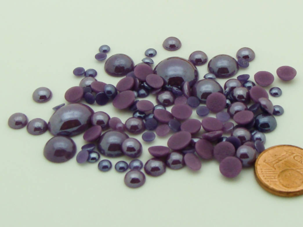 cabochon verre nacre violet mix tailles