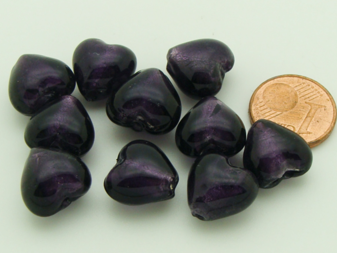 perle coeur 12mm violet fonce verre