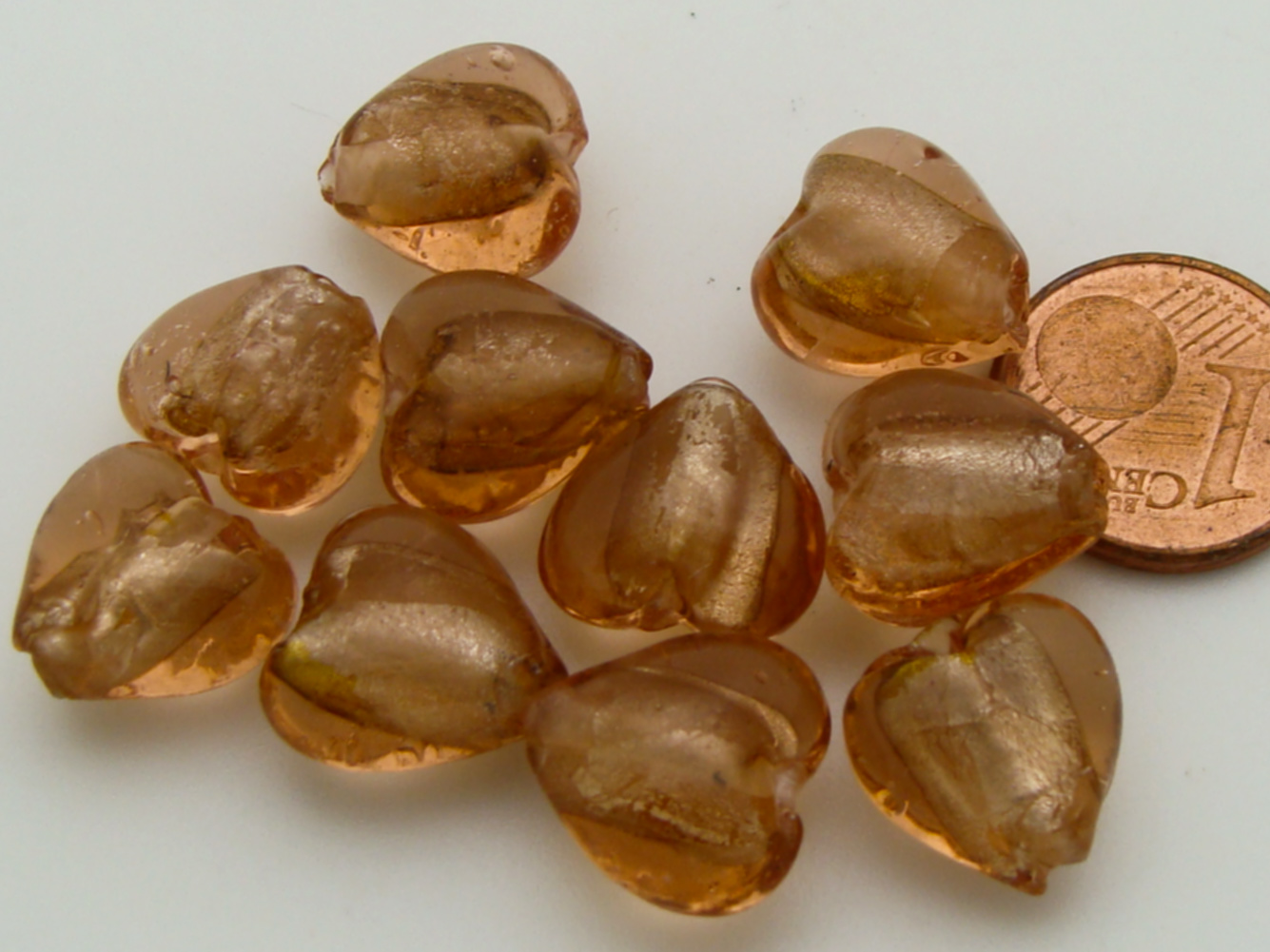 perle coeur 12mm marron verre